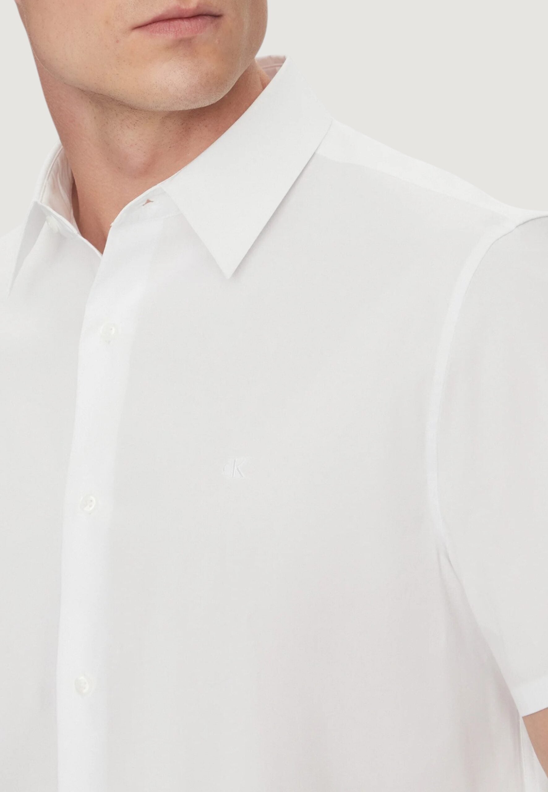Calvin Klein Solid Stretch Short Sleeve Shirt - White