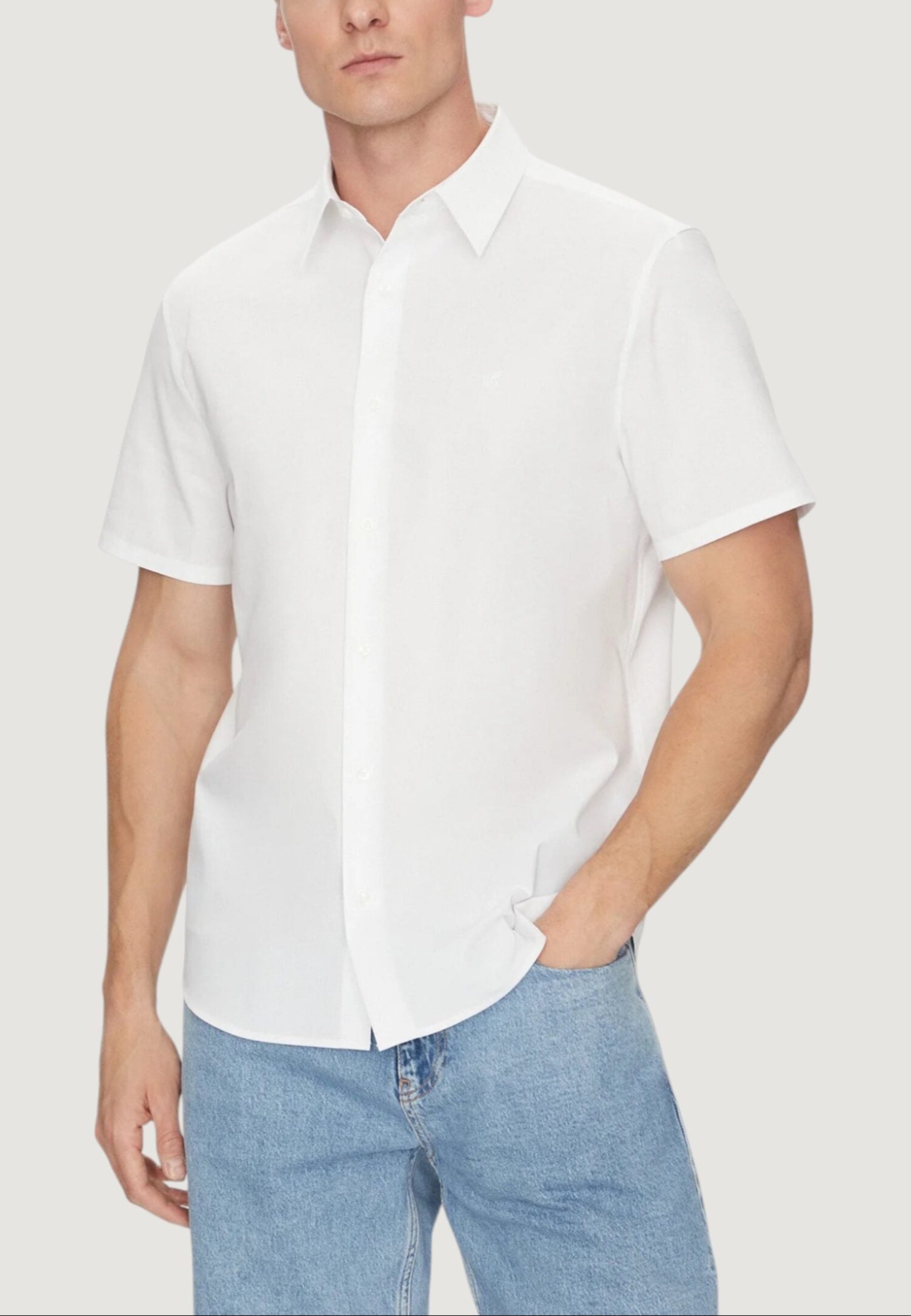 Calvin Klein Solid Stretch Short Sleeve Shirt - White