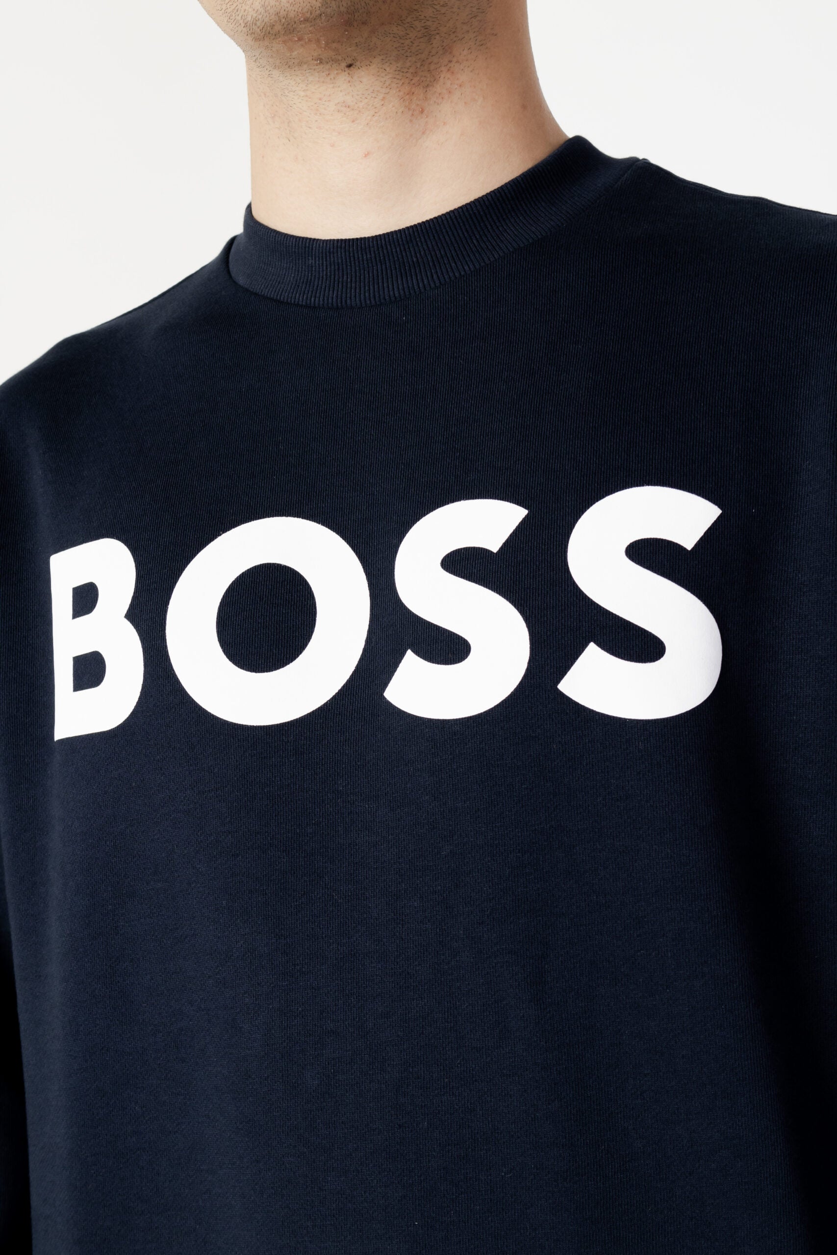 BOSS メンズ ネイビーブルー ジャージー クルーネック パーカー