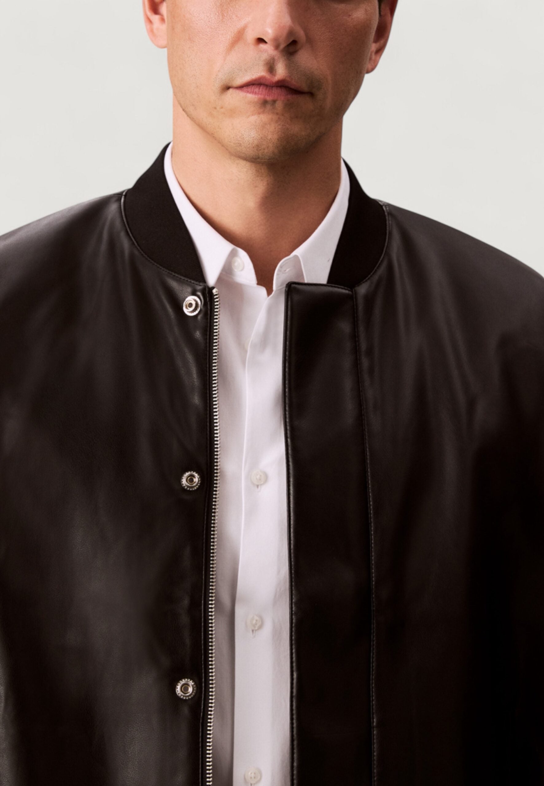 Calvin Klein Jeans Men's Black Faux Leather Bomber Jacket