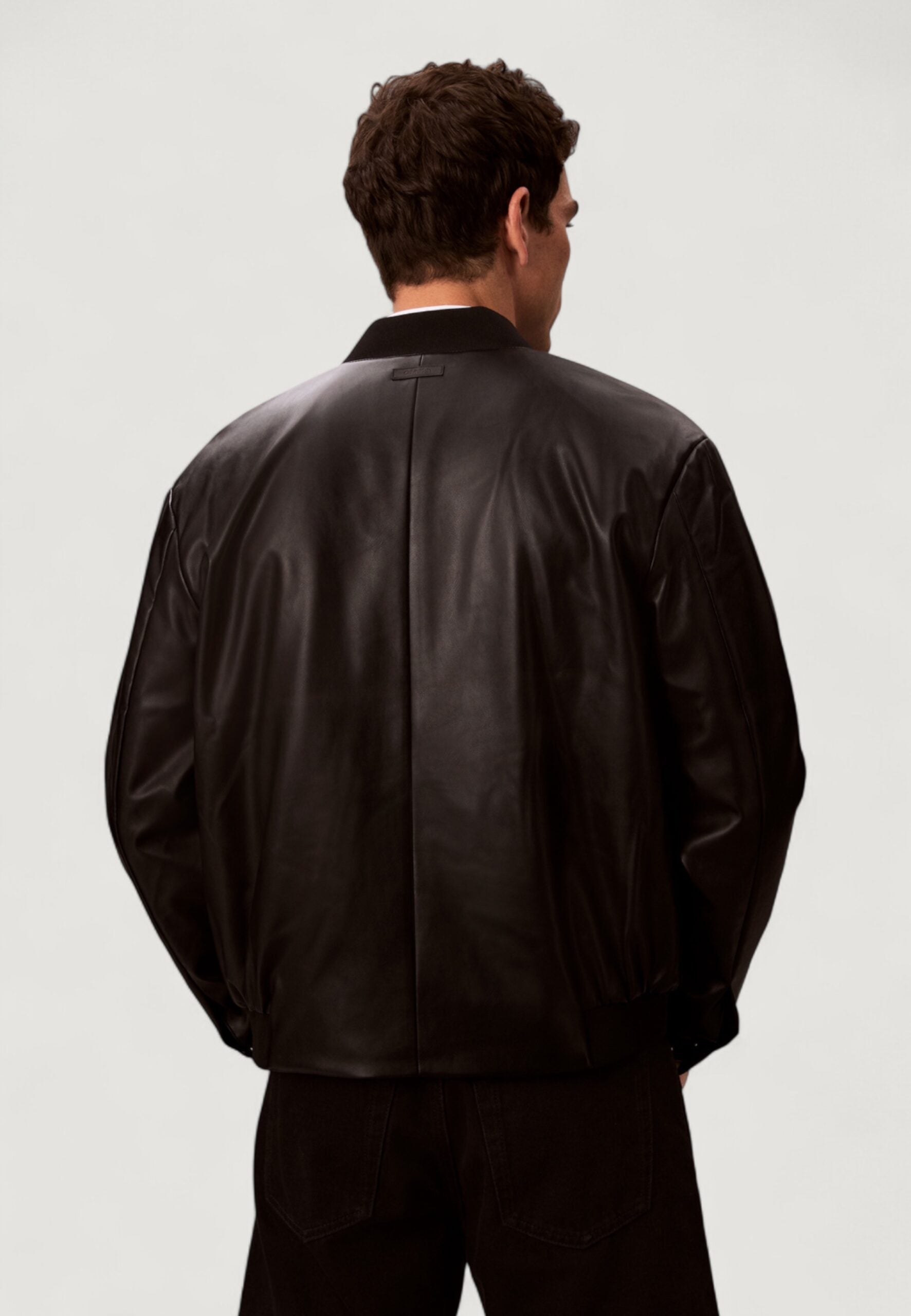 Calvin Klein Jeans Men's Black Faux Leather Bomber Jacket