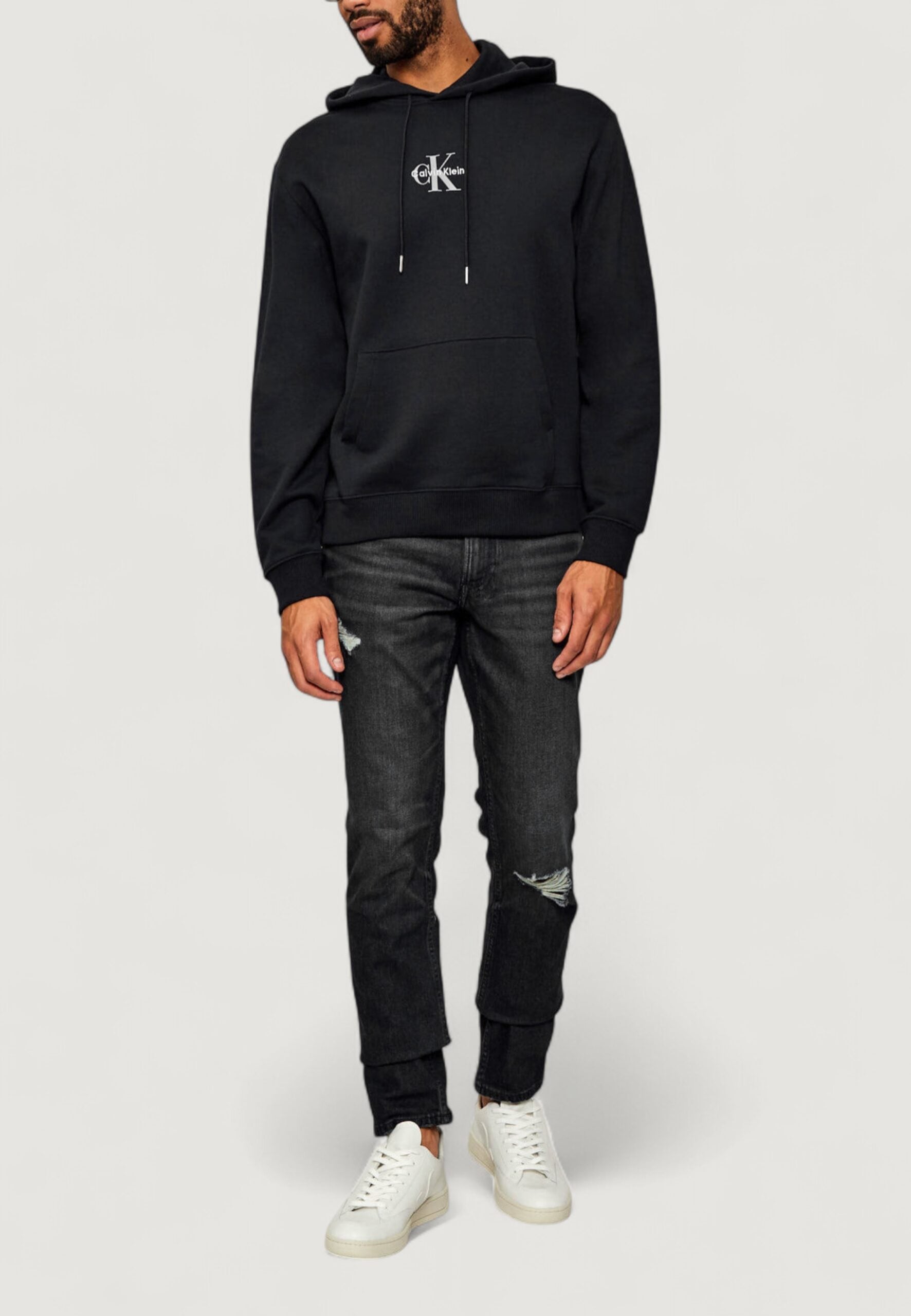 Calvin Klein Jeans Men's Black LS EU 350TERRY MICRO MONOLOGUE HO Hoodie