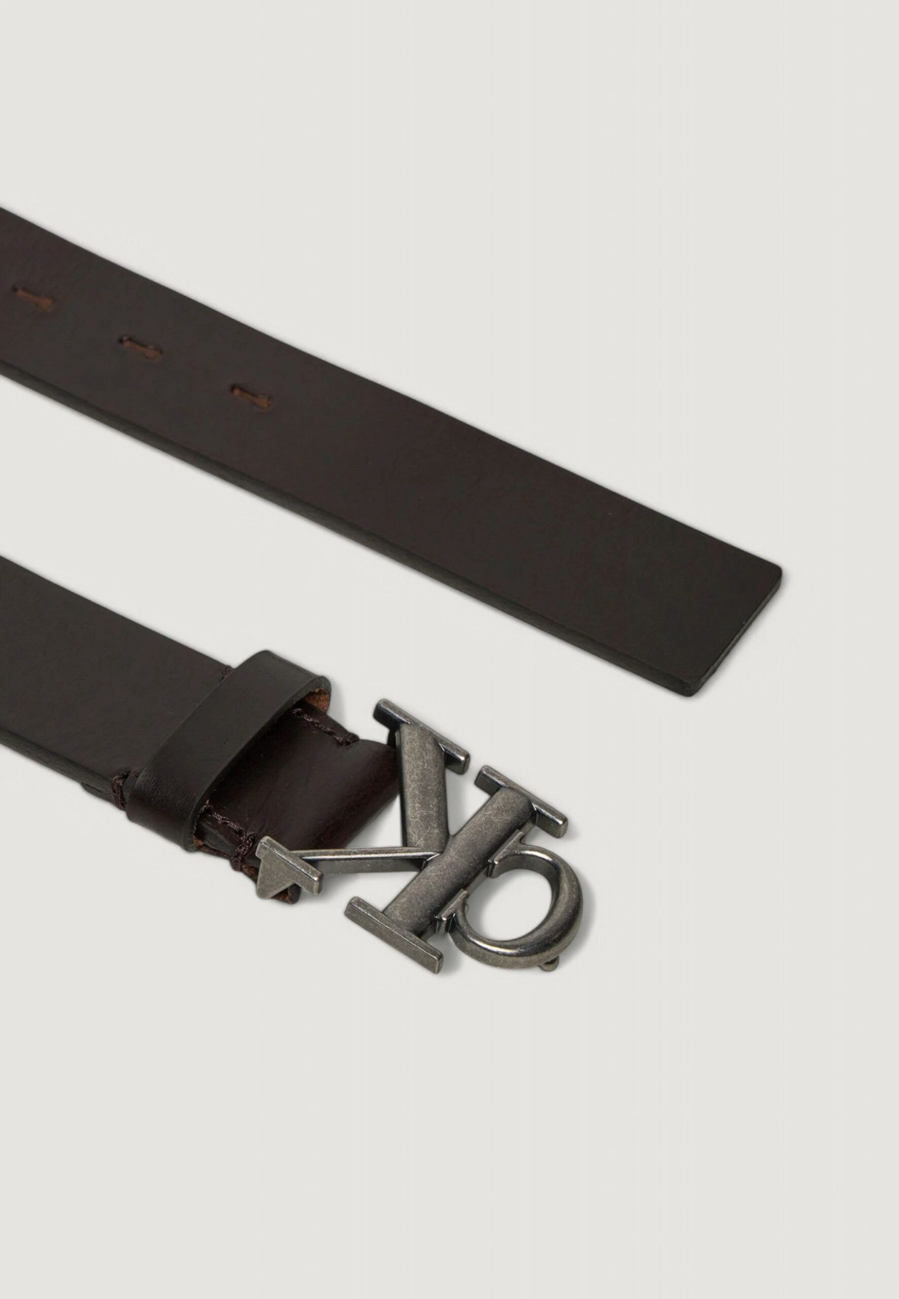 Calvin Klein Jeans Men's Brown Leather Belt - Round Monogram Plaque Buckle