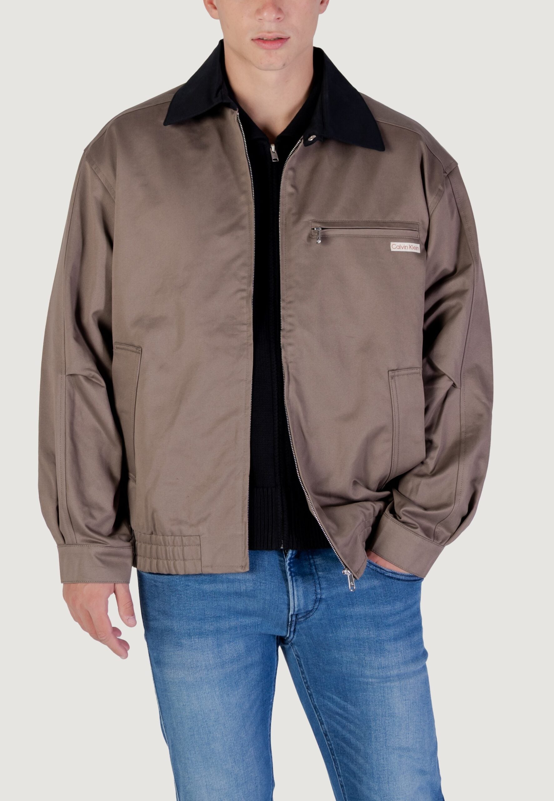 Calvin Klein Jeans Men's Earth Mud Cotton Full Zip Jacket