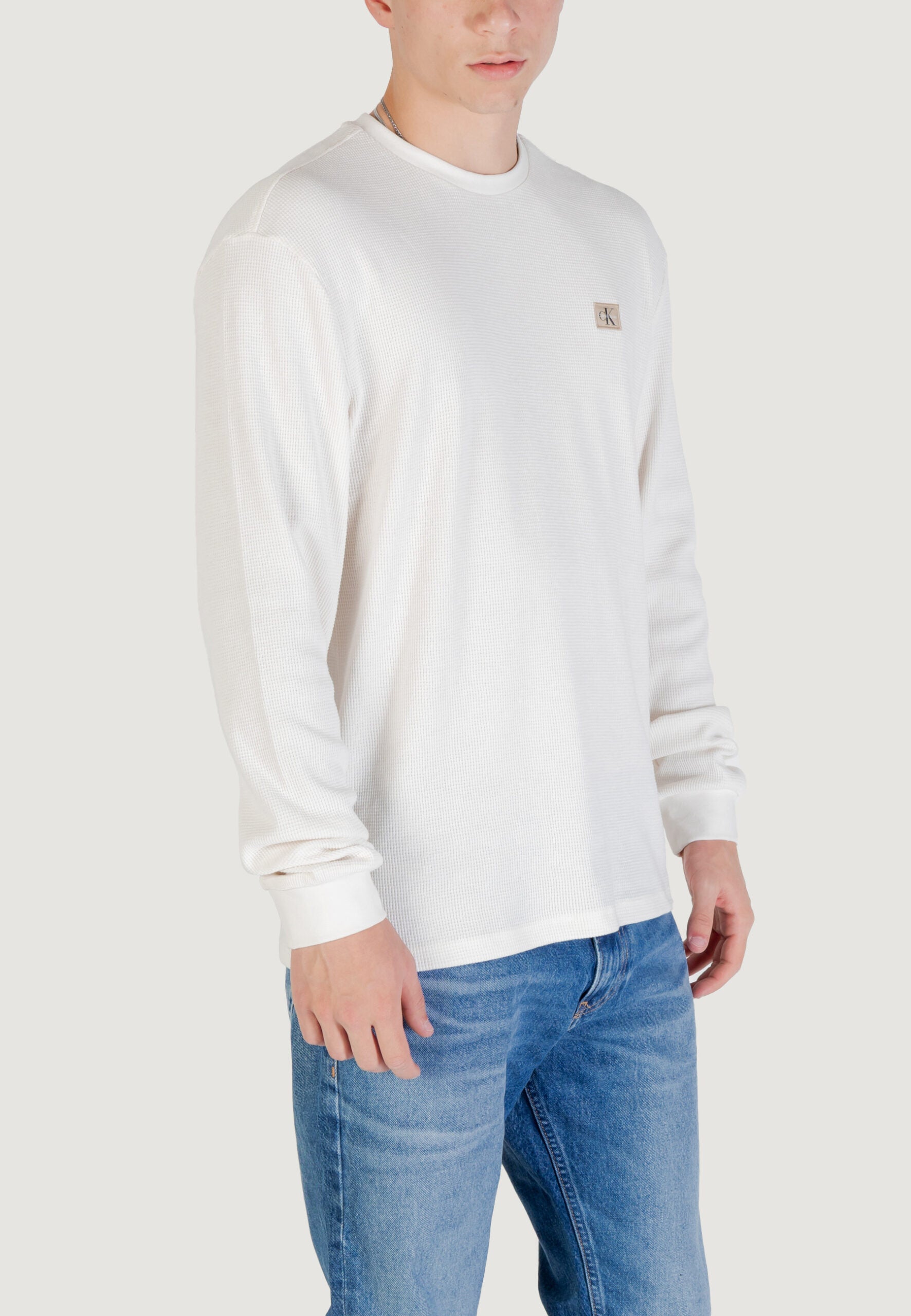 Calvin Klein Jeans Men's Latte Waffle Long Sleeve T-Shirt - Badge Logo Crew Neck