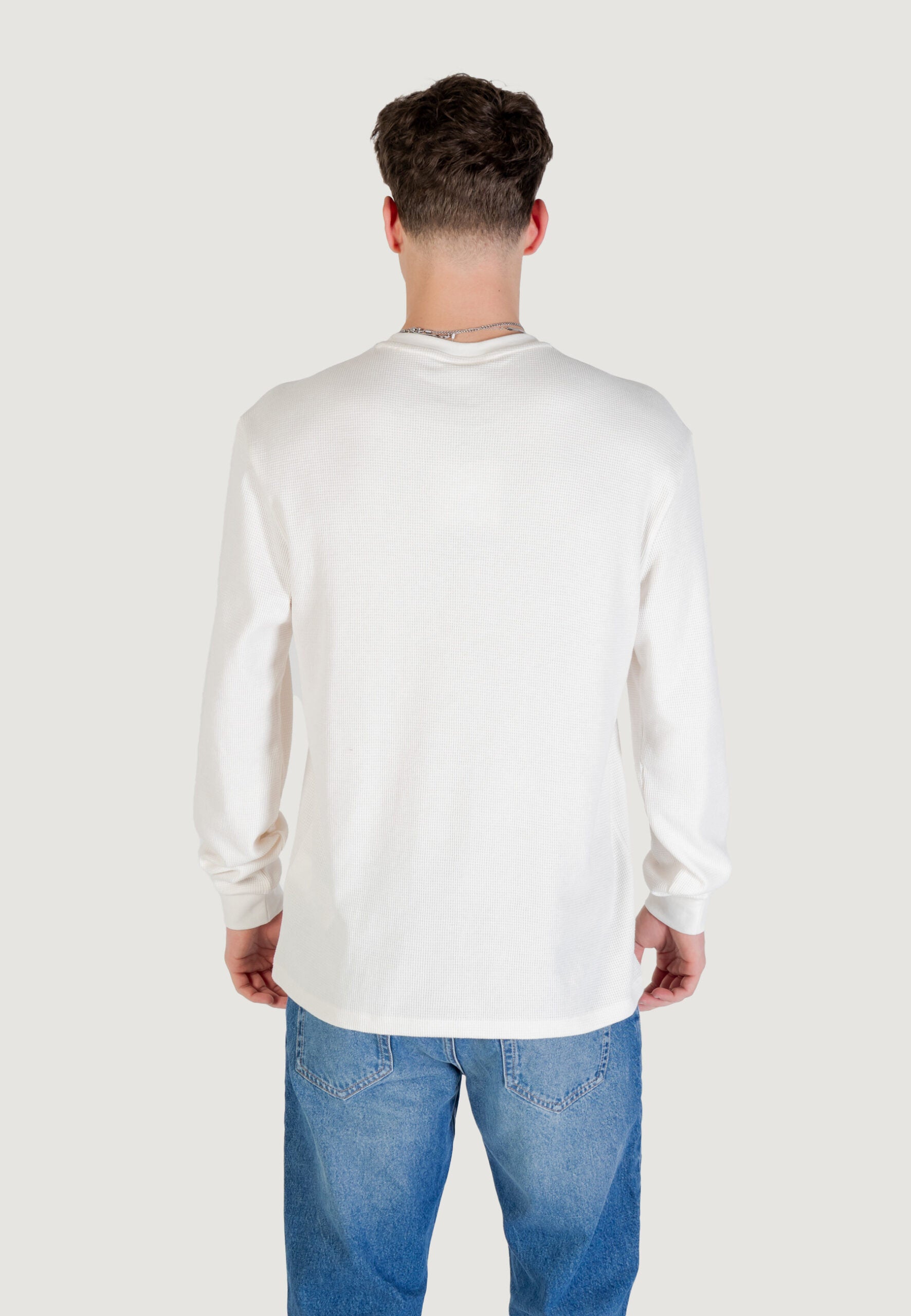 Calvin Klein Jeans Men's Latte Waffle Long Sleeve T-Shirt - Badge Logo Crew Neck