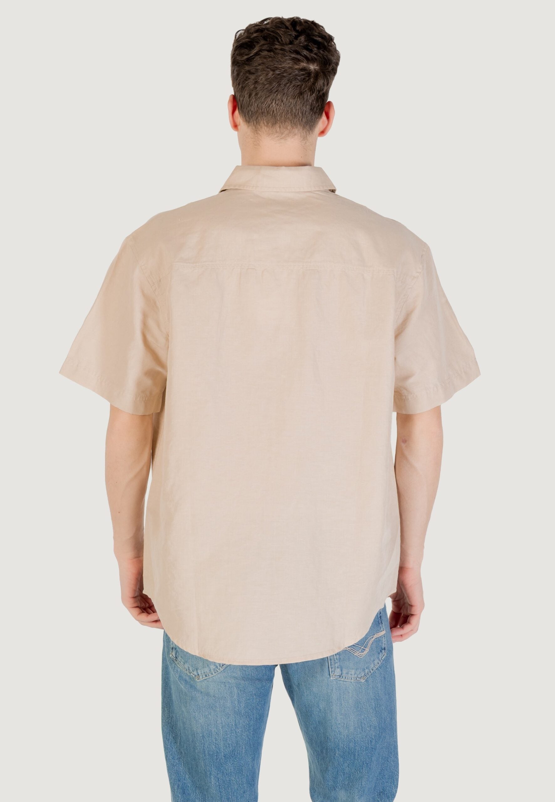 Calvin Klein Jeans Men's Linen Cotton Beige Short Sleeve Shirt