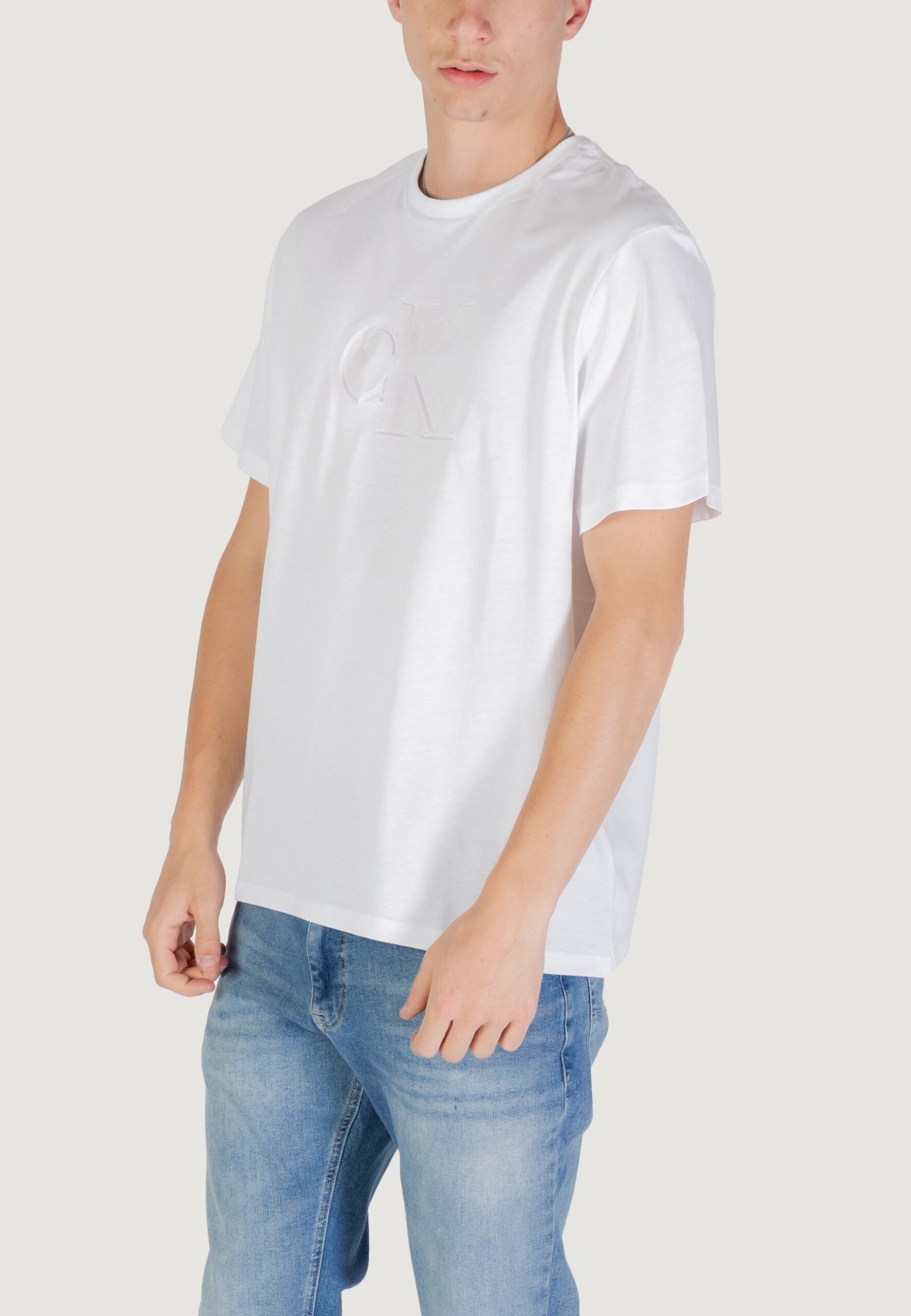 Calvin Klein Jeans Men's White T-Shirt - Debossed Monogram Logo
