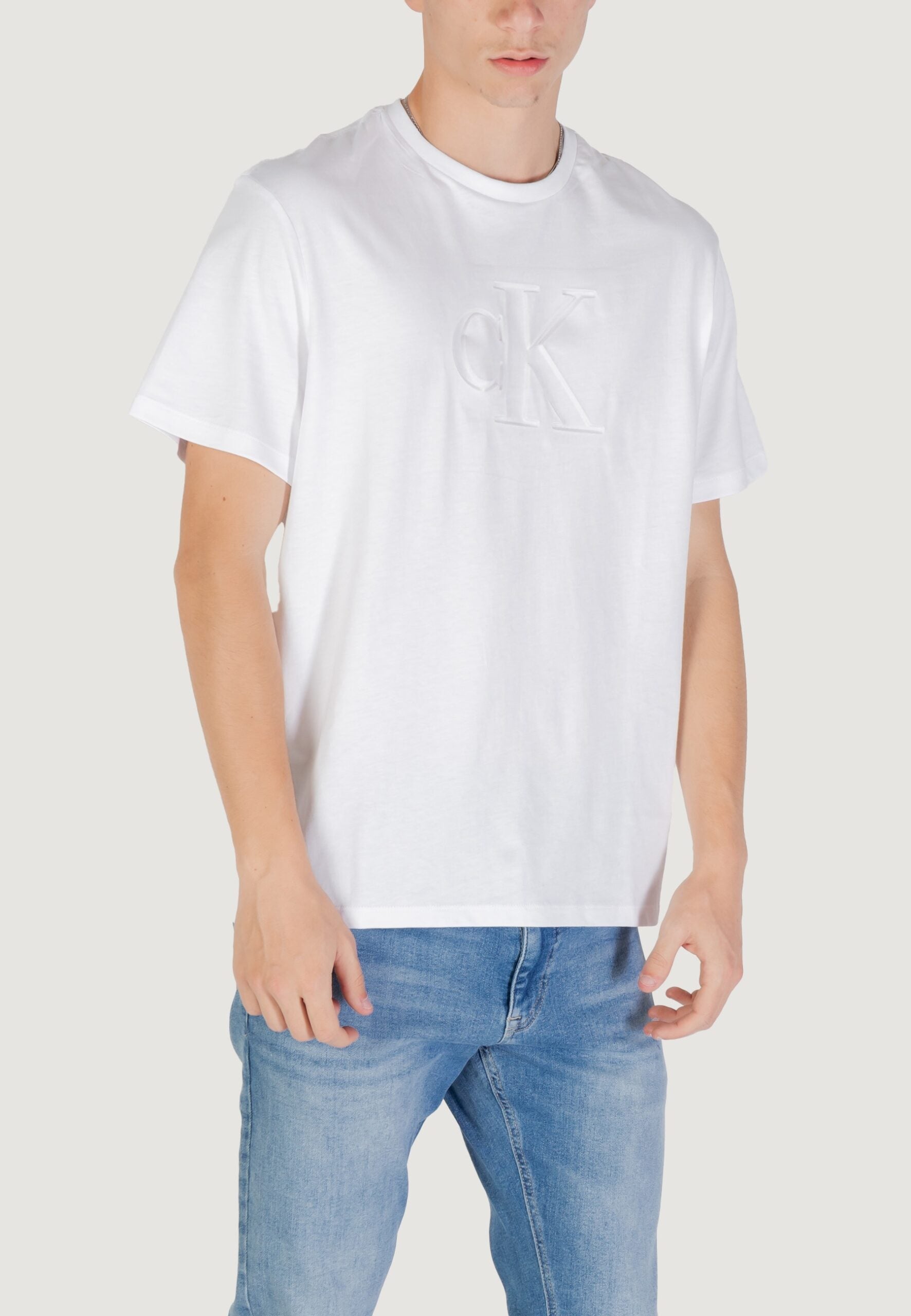 Calvin Klein Jeans Men's White T-Shirt - Debossed Monogram Logo