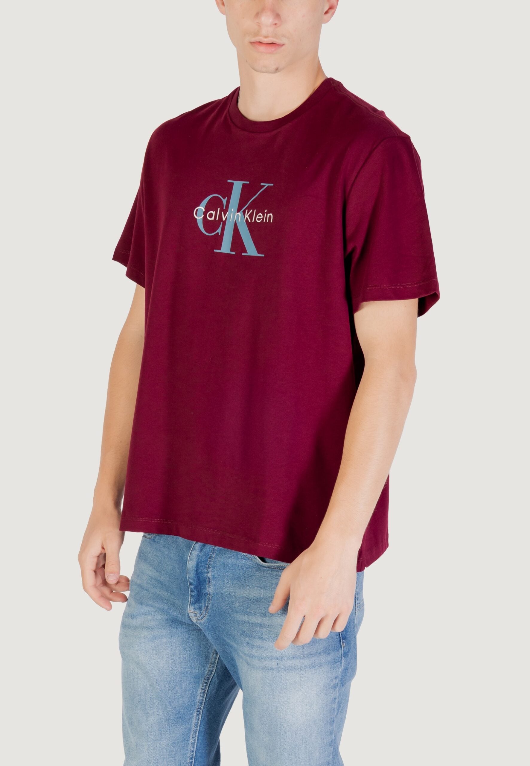 Calvin Klein Jeans Men's Bordeaux Hero Monologue T-Shirt - Short Sleeve Logo Tee