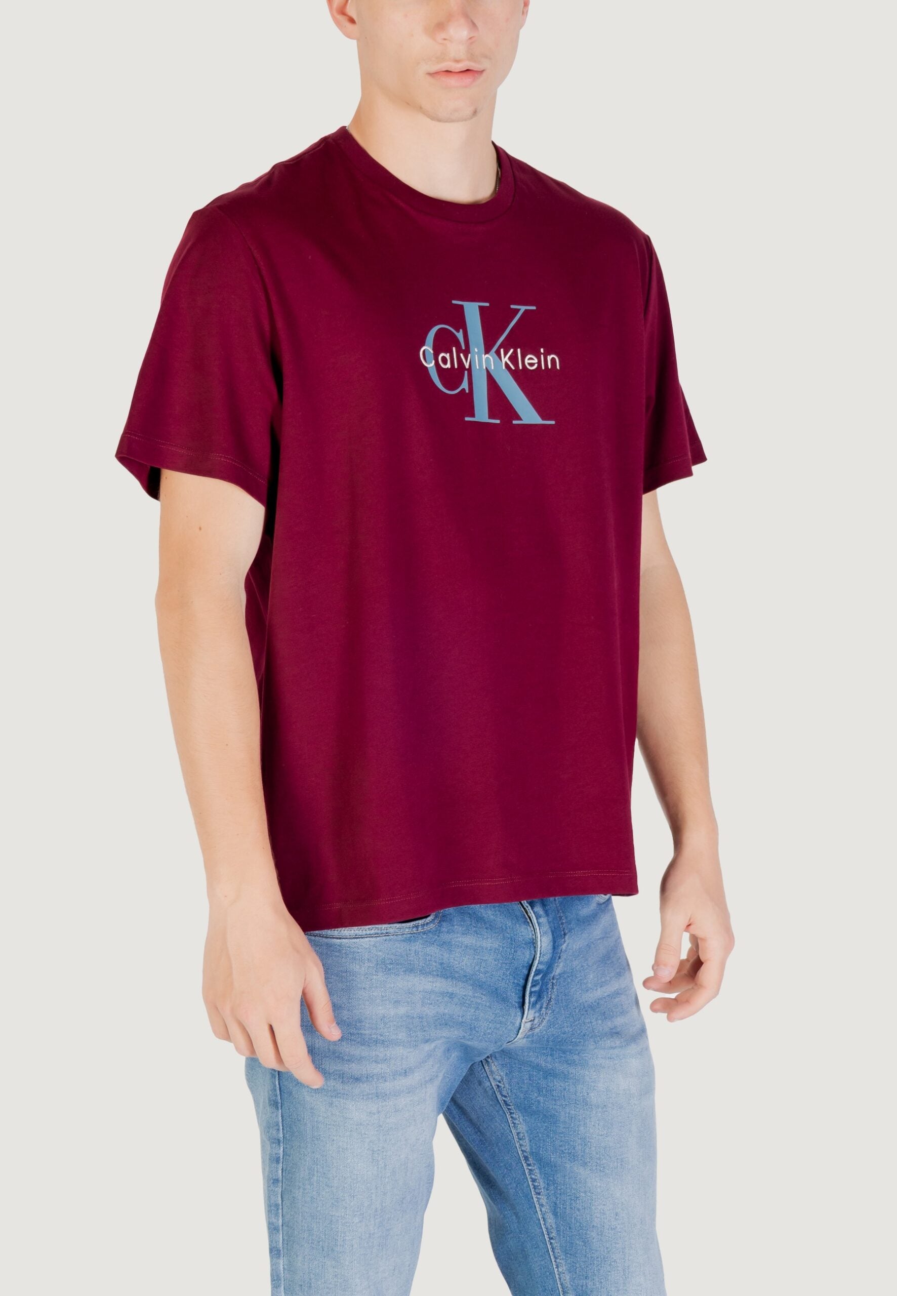 Calvin Klein Jeans Men's Bordeaux Hero Monologue T-Shirt - Short Sleeve Logo Tee