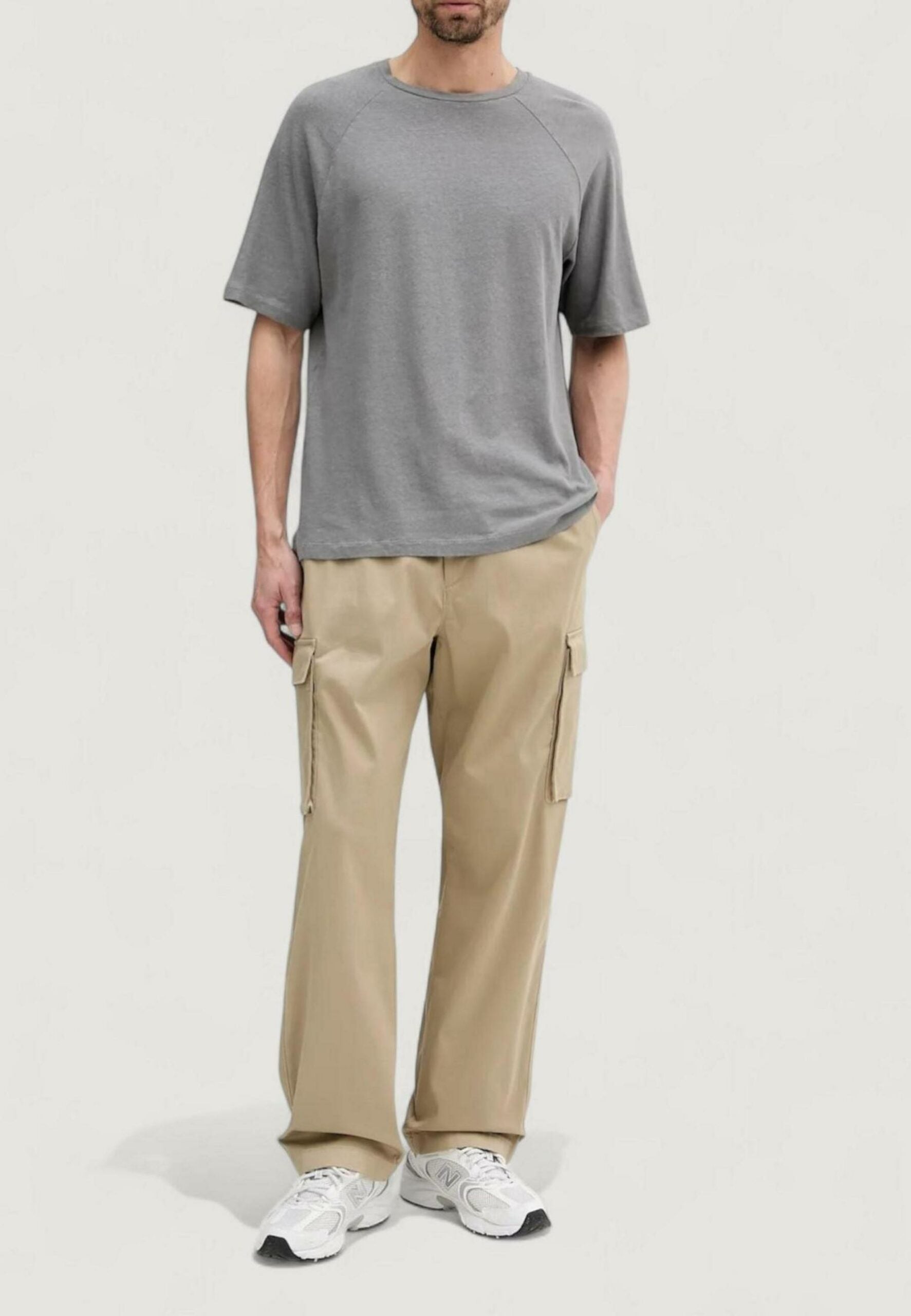 Calvin Klein Men's Light Beige Cotton Straight Fit Pull-On Pants