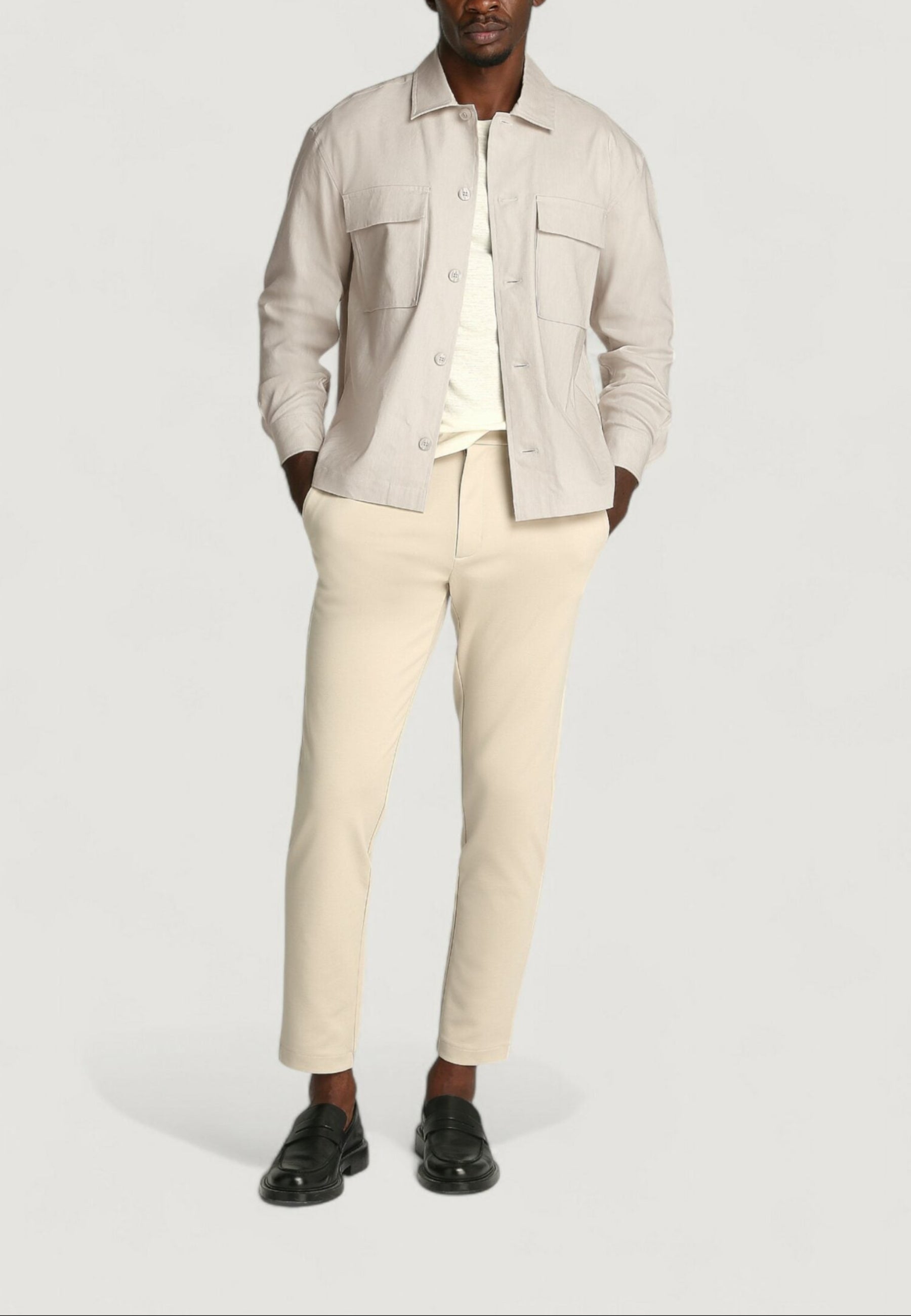 Calvin Klein Men's Linen Lyocell Long Sleeve Shirt - Light Beige Stretch