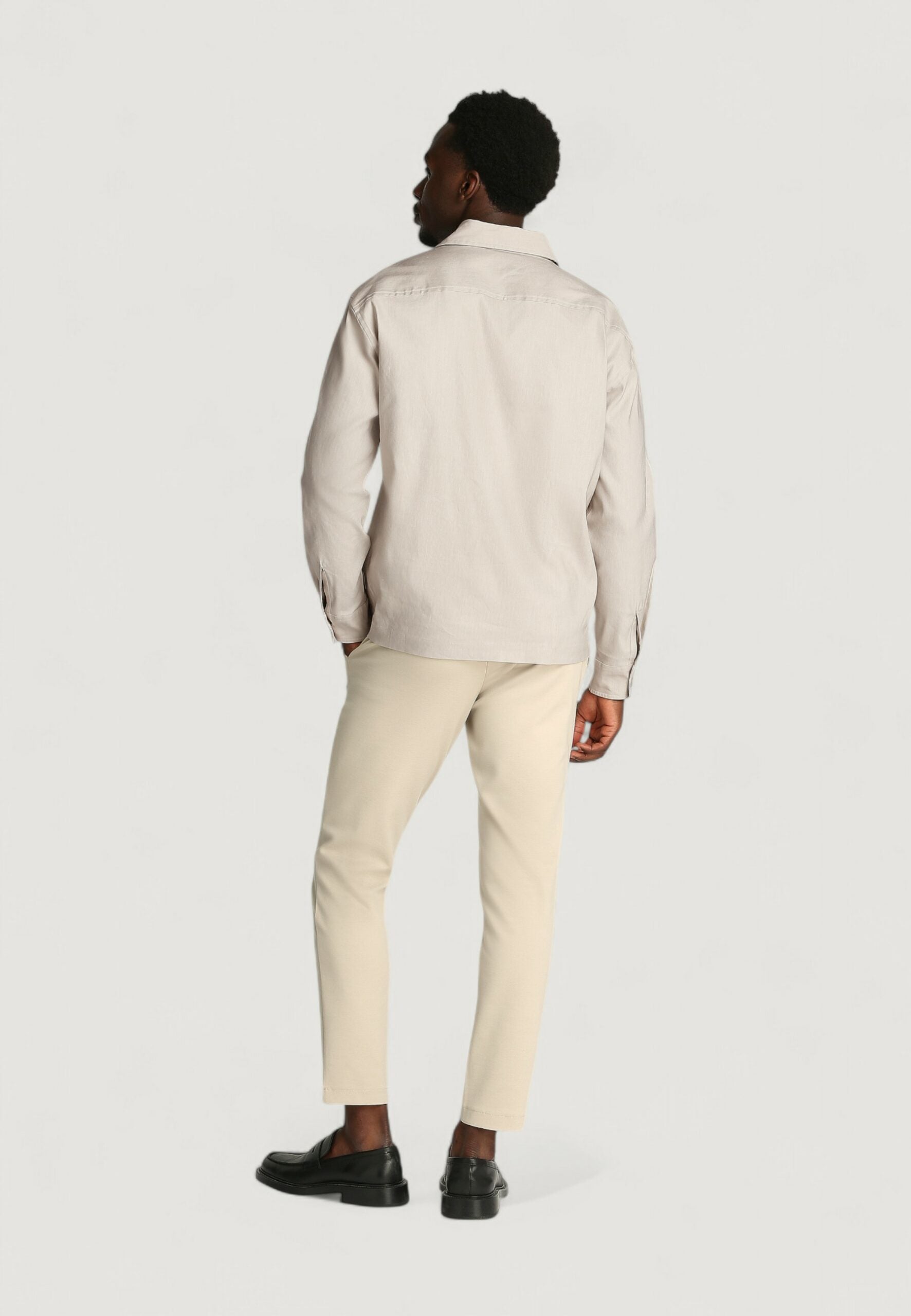 Calvin Klein Men's Linen Lyocell Long Sleeve Shirt - Light Beige Stretch