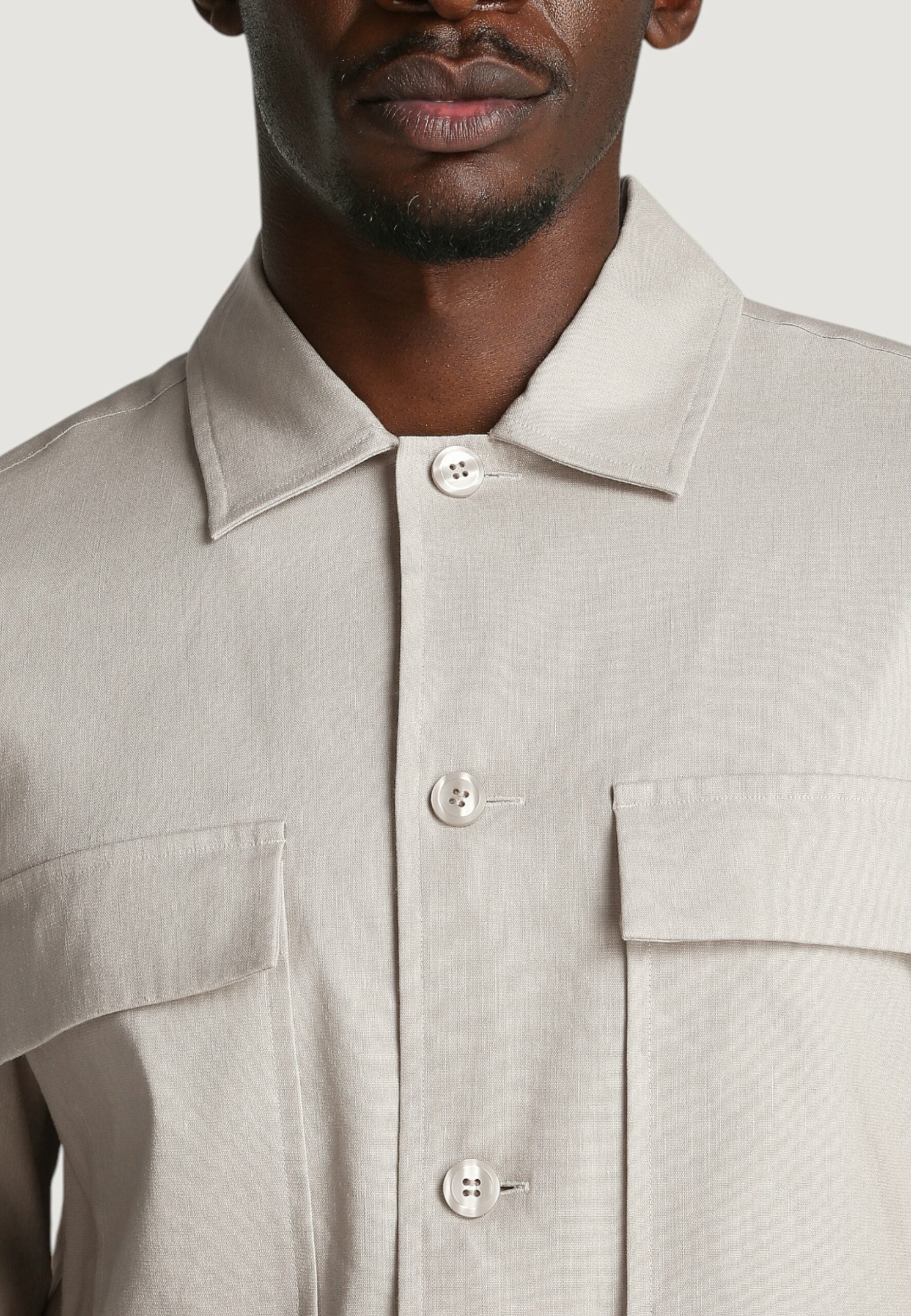 Calvin Klein Men's Linen Lyocell Long Sleeve Shirt - Light Beige Stretch