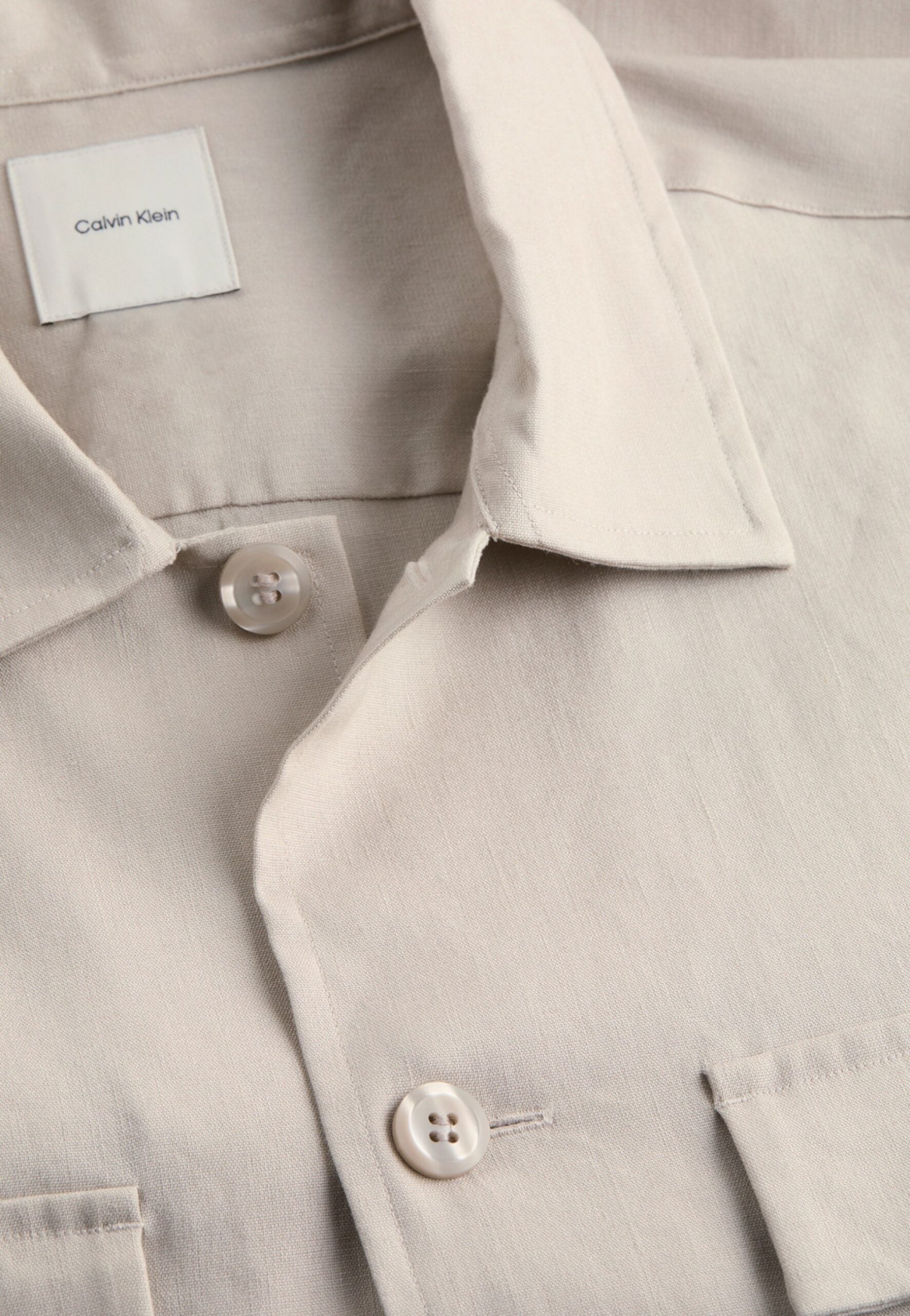 Calvin Klein Men's Linen Lyocell Long Sleeve Shirt - Light Beige Stretch