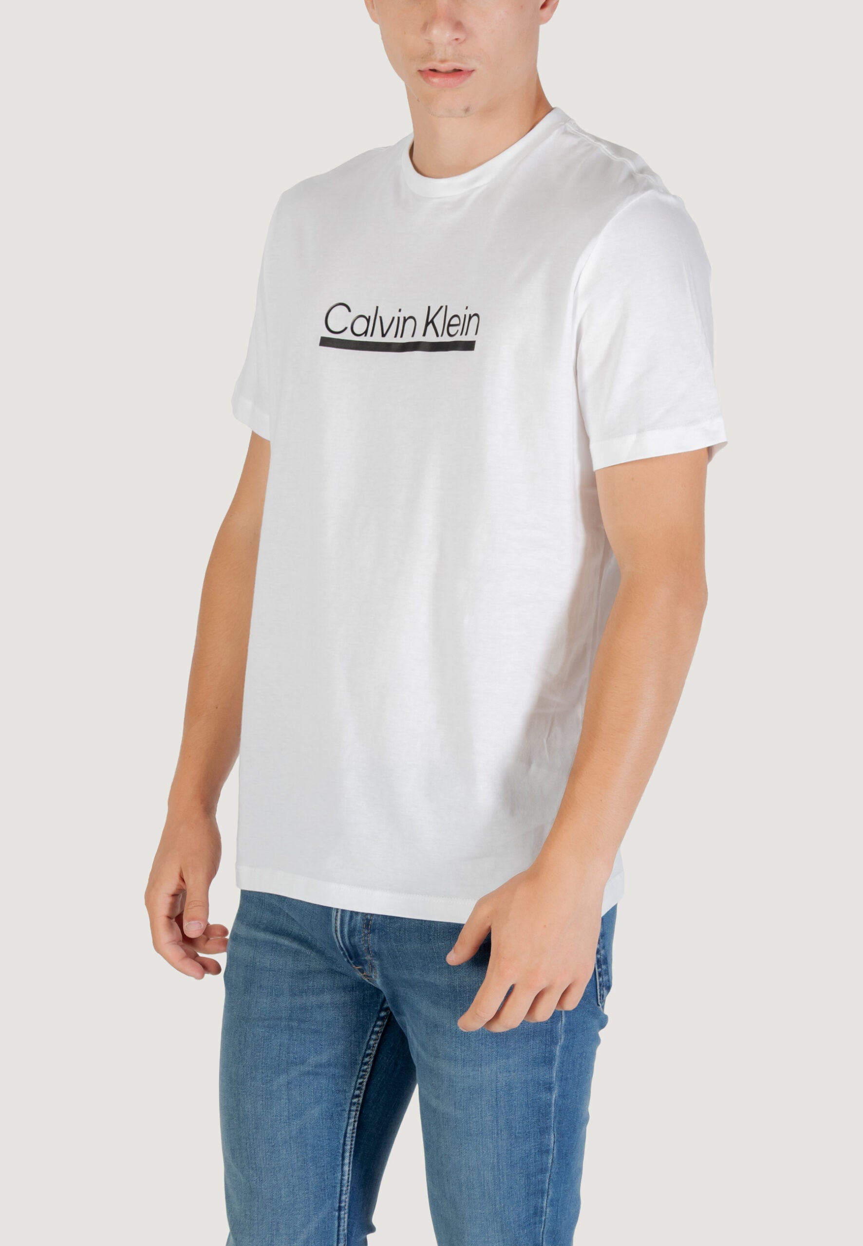 Calvin Klein Men's White T-Shirt - Outline Logo Short Sleeve