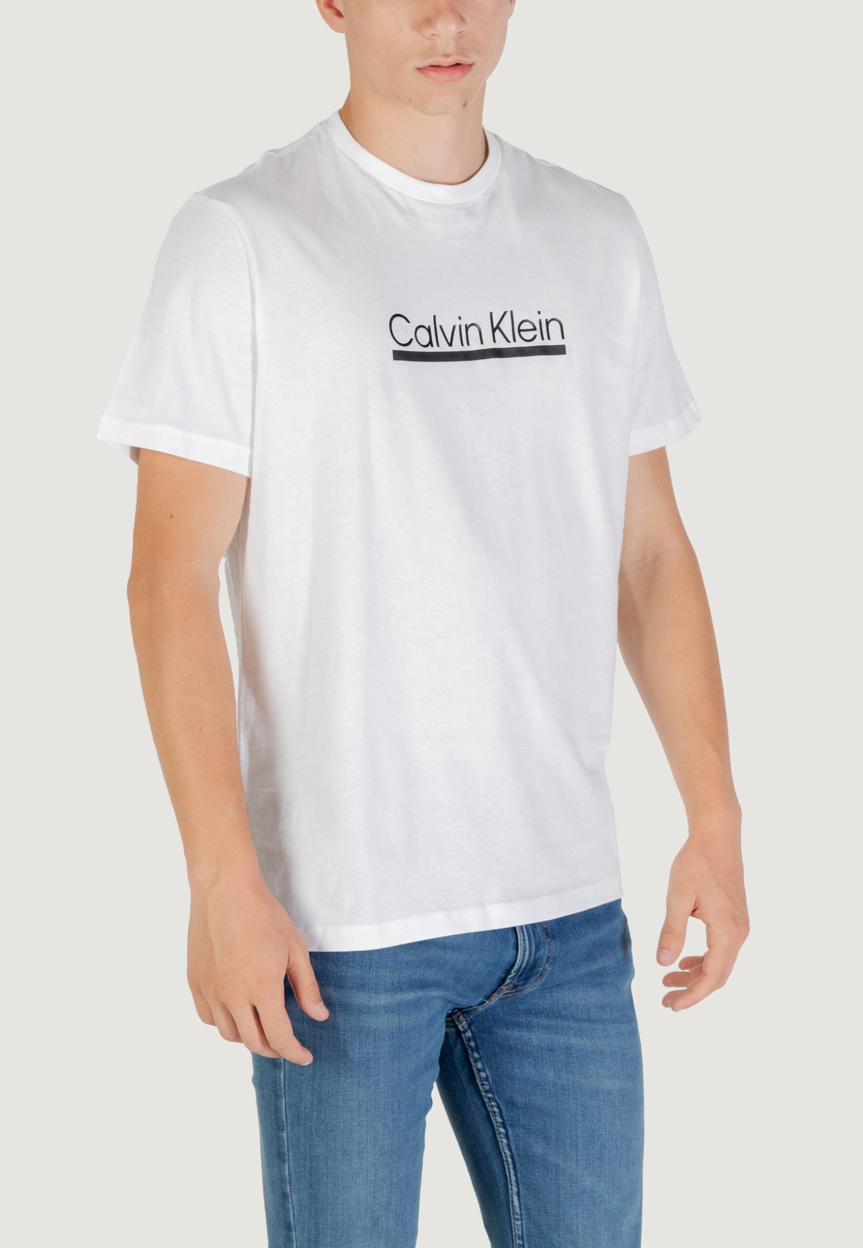 Calvin Klein Men's White T-Shirt - Outline Logo Short Sleeve