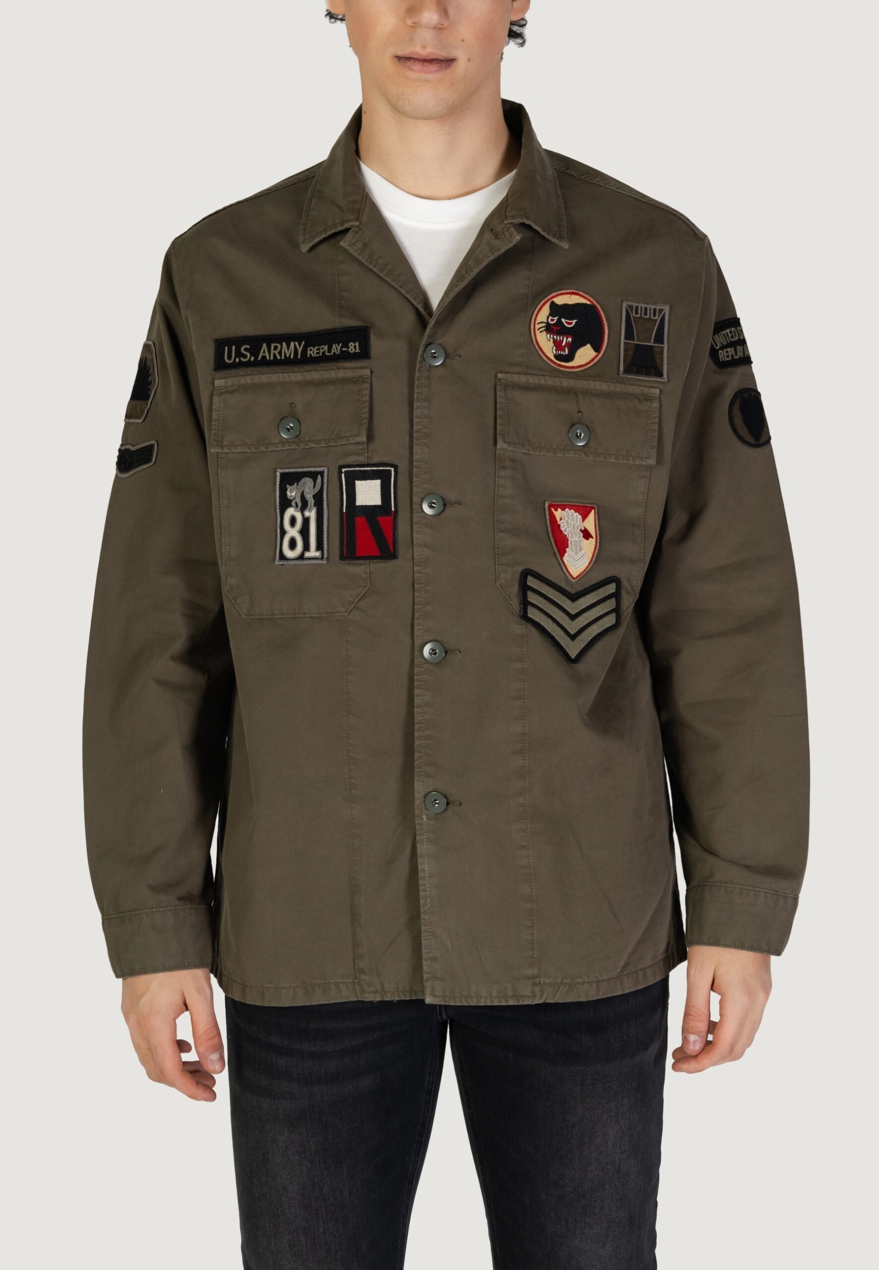 Replay long sleeve men olive green shirt