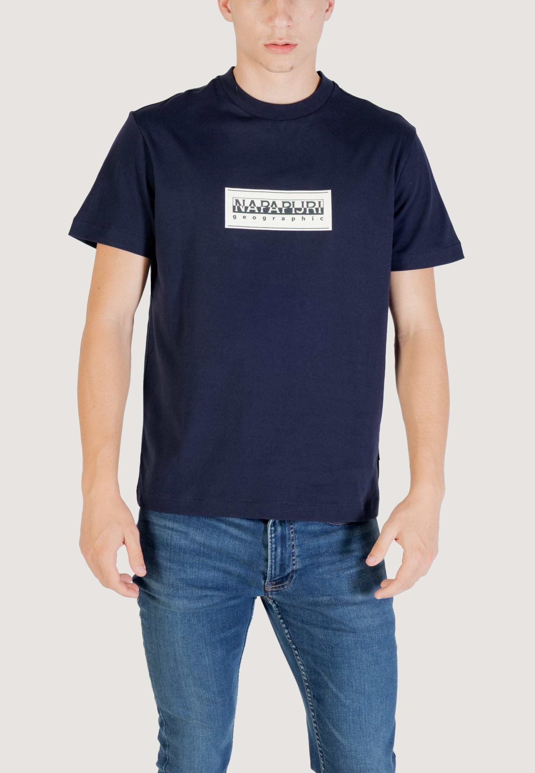 Napapijri Men's Blue Box Logo T-Shirt - Short Sleeve Tee