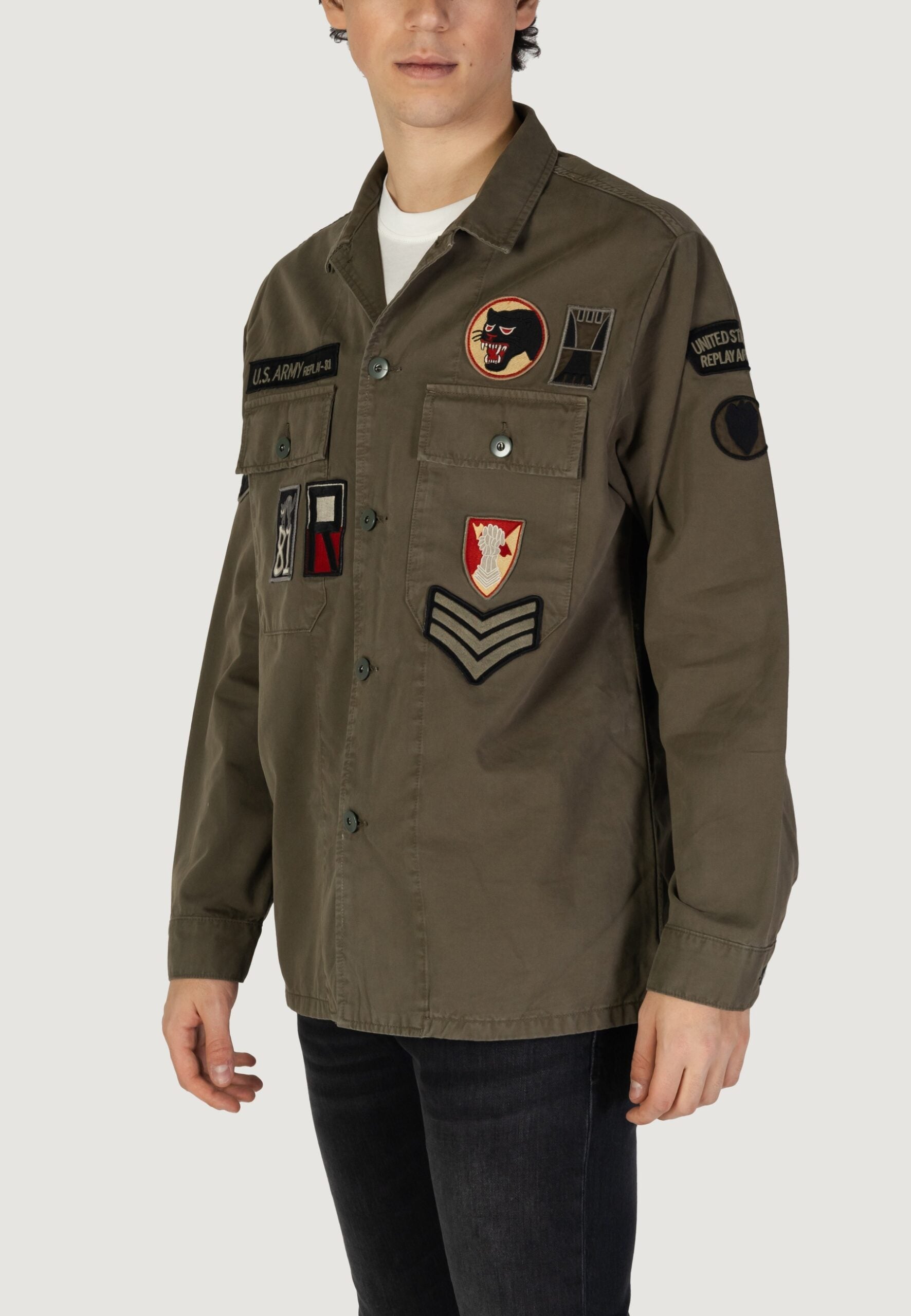 Replay long sleeve men olive green shirt