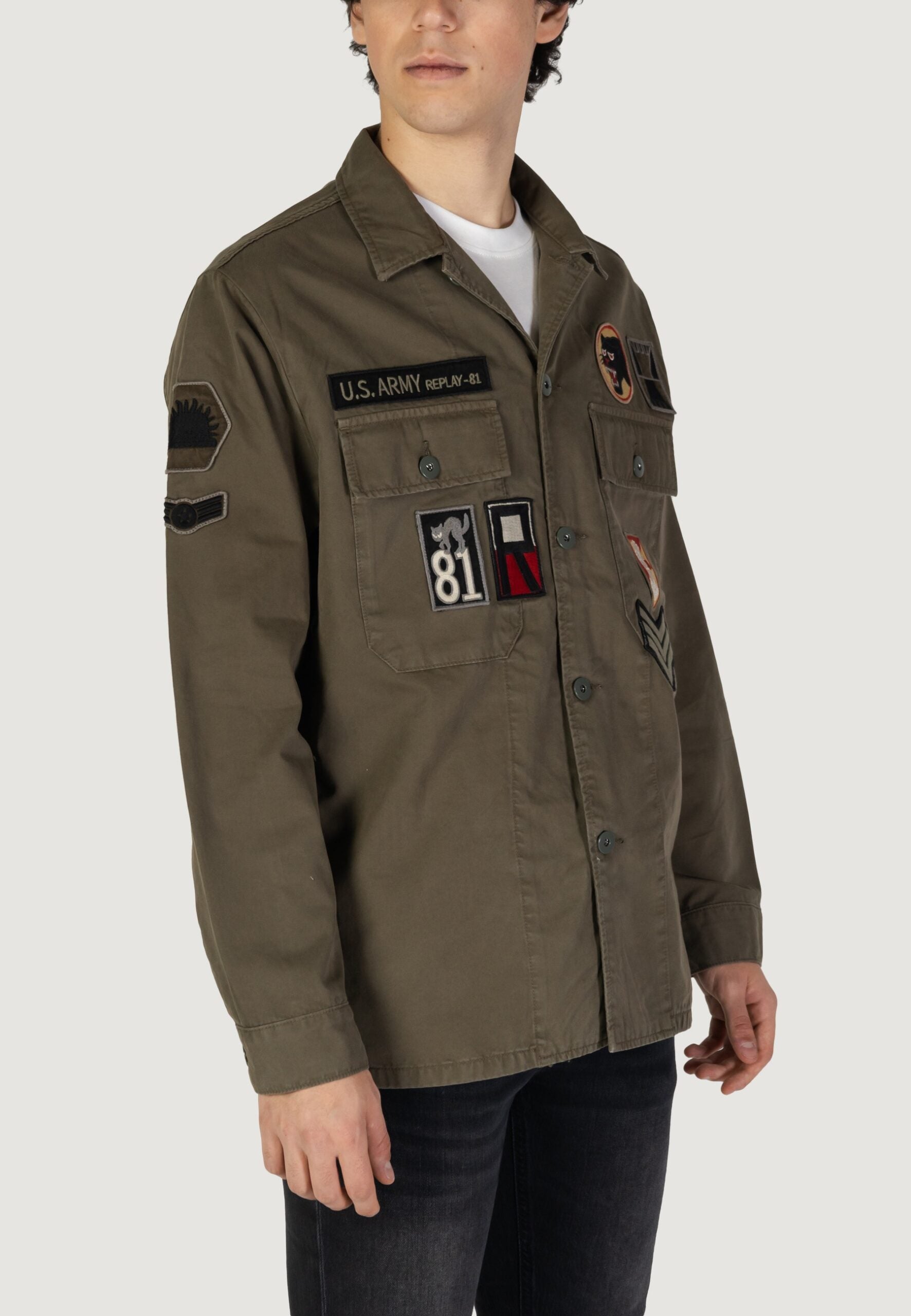 Replay long sleeve men olive green shirt