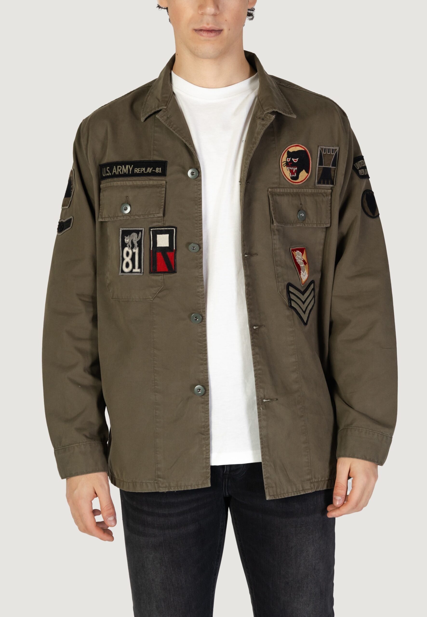 Replay long sleeve men olive green shirt