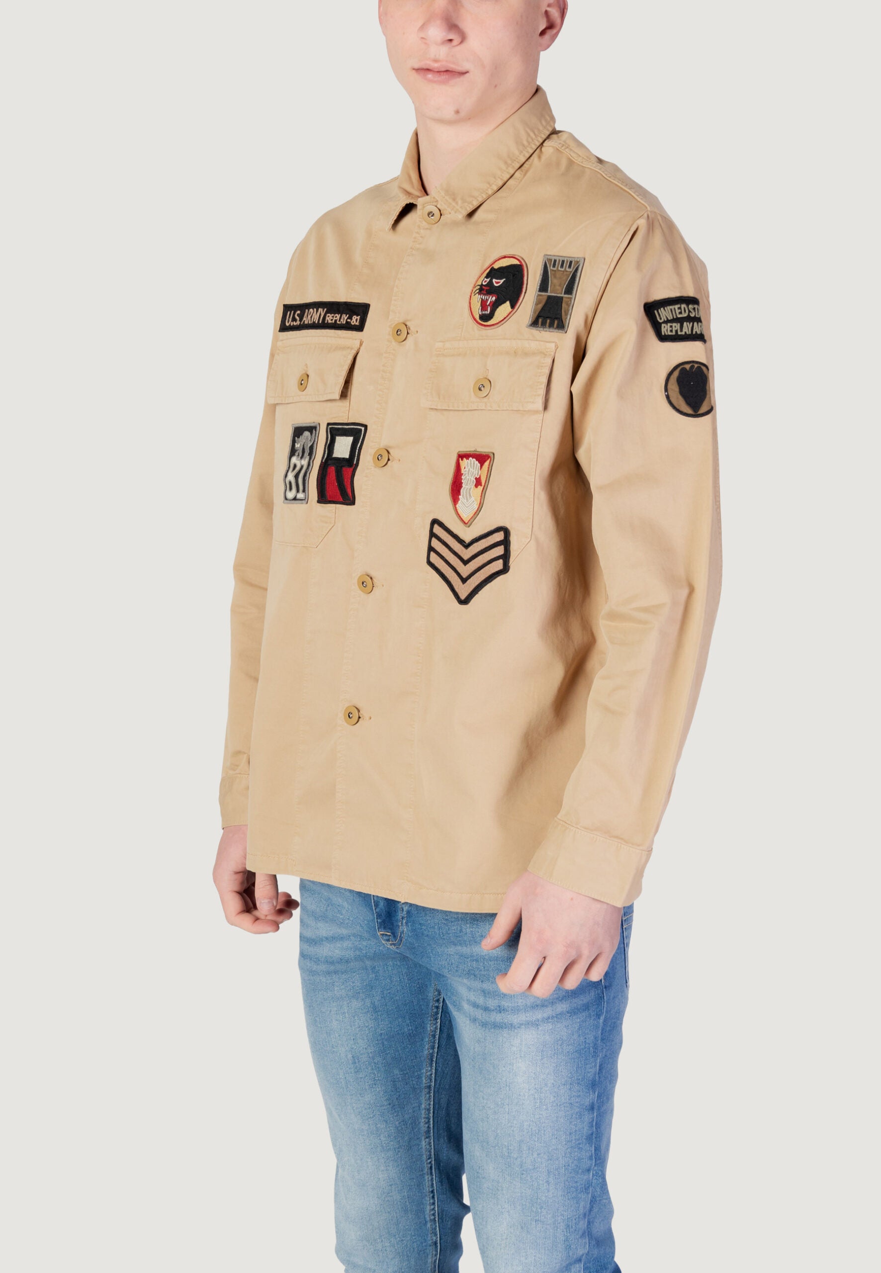 Replay Men's Long Sleeve Shirt - Classic Beige Casual Style