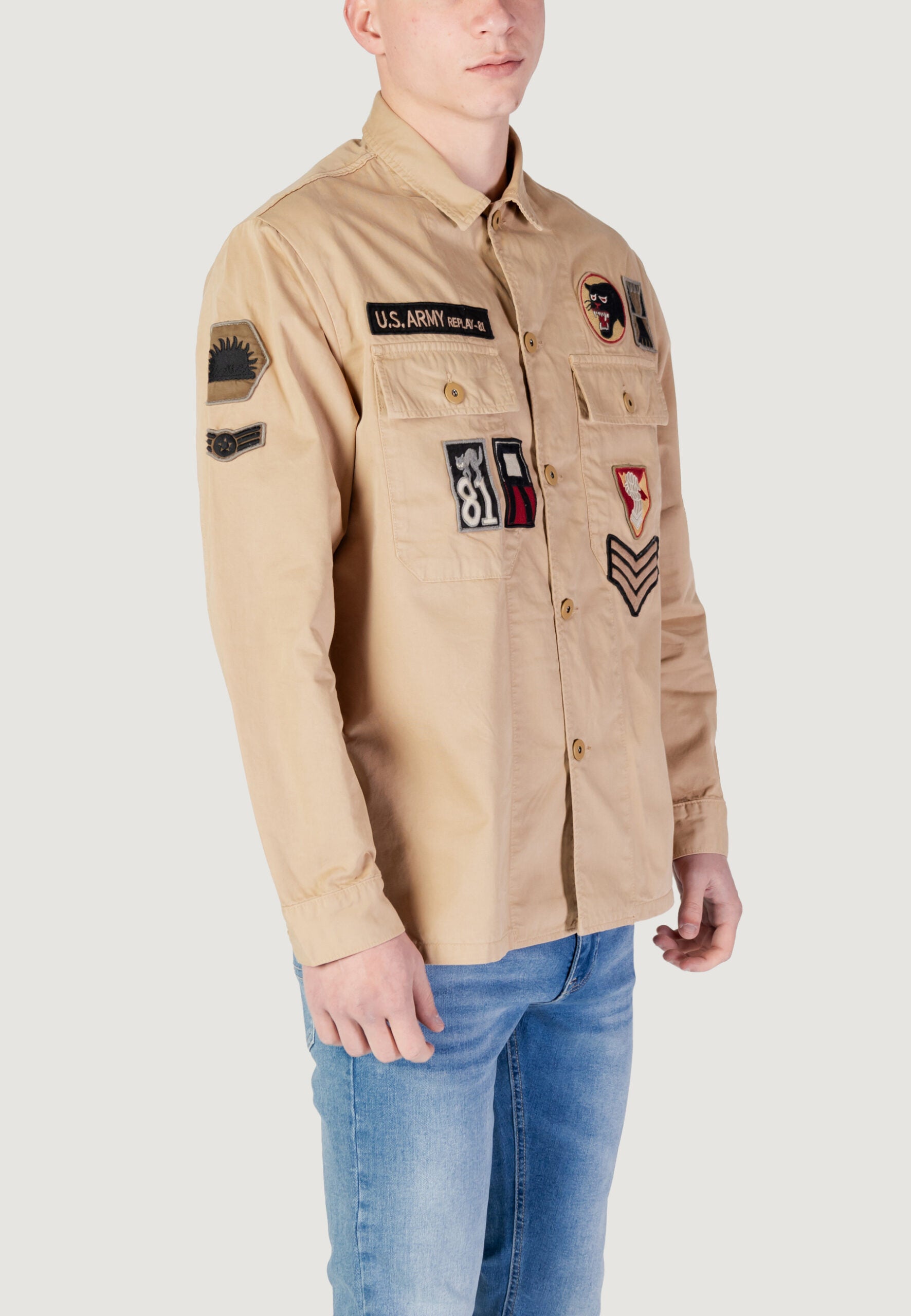 Replay Men's Long Sleeve Shirt - Classic Beige Casual Style