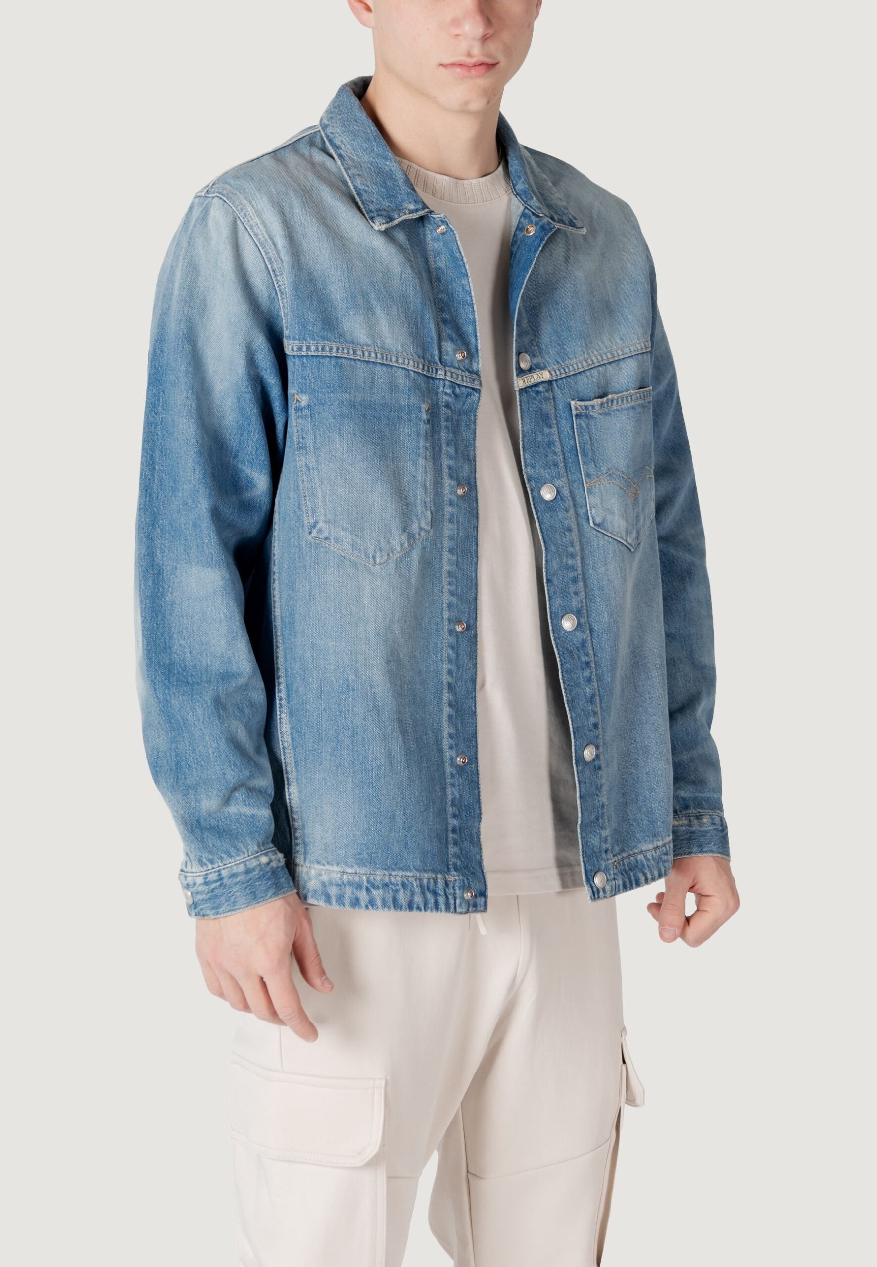 Replay Men's Light Denim Long Sleeve Shirt - Casual & Western Style