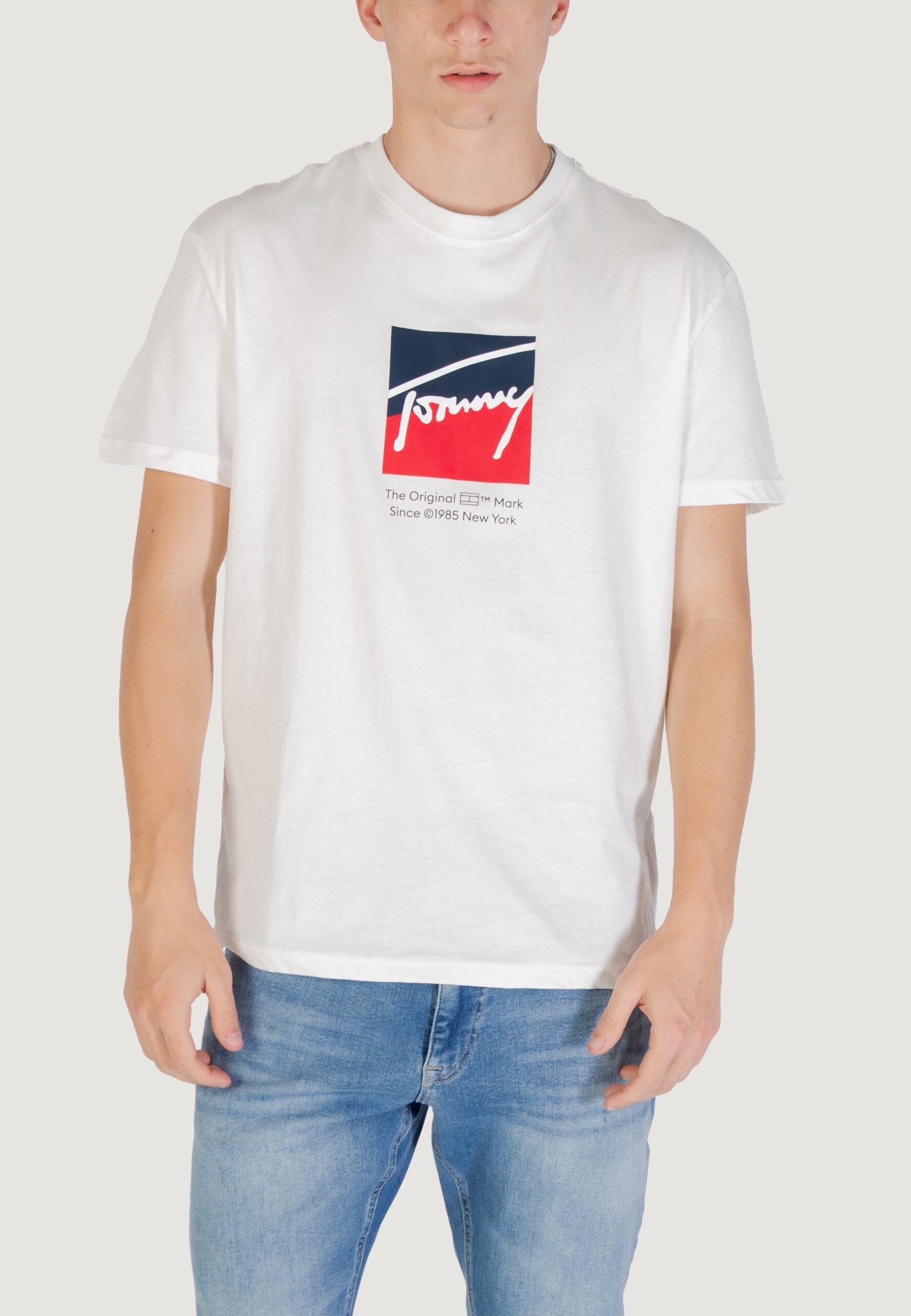 Tommy Hilfiger Jeans TJM Regular Fit Cream T-Shirt - RWB DNA Flag Logo