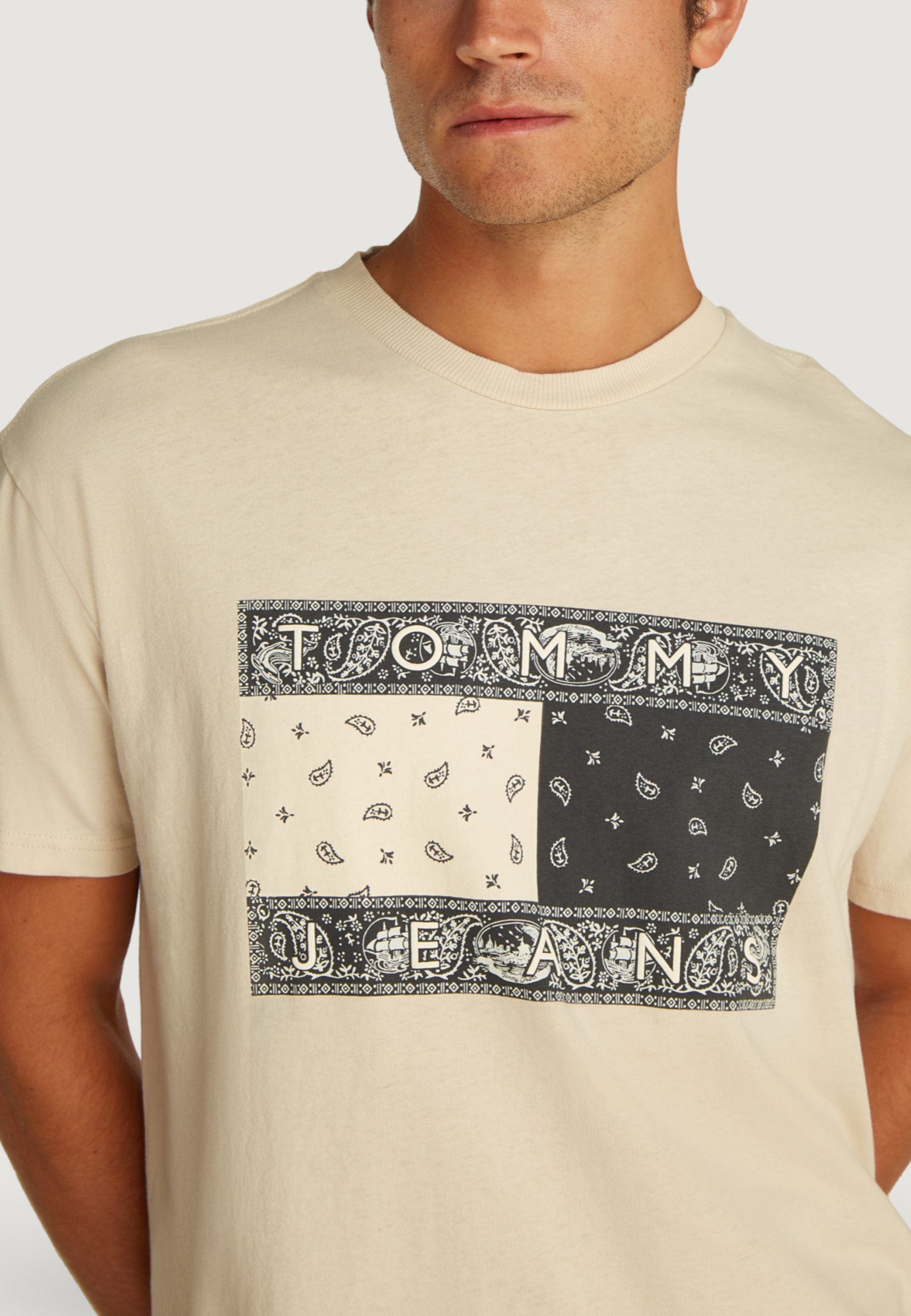 トミー ヒルフィガー ジーンズ TJM リラックス ペイズリー フラッグ Tシャツ - ライトベージュ