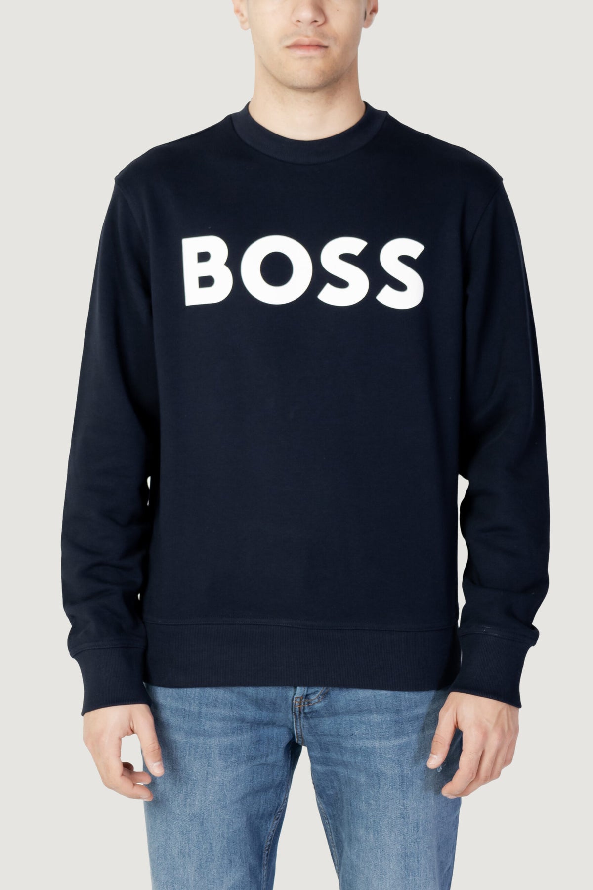BOSS メンズ ネイビーブルー ジャージー クルーネック パーカー