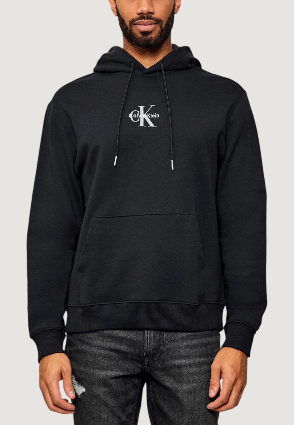 Calvin Klein Jeans Men's Black LS EU 350TERRY MICRO MONOLOGUE HO Hoodie