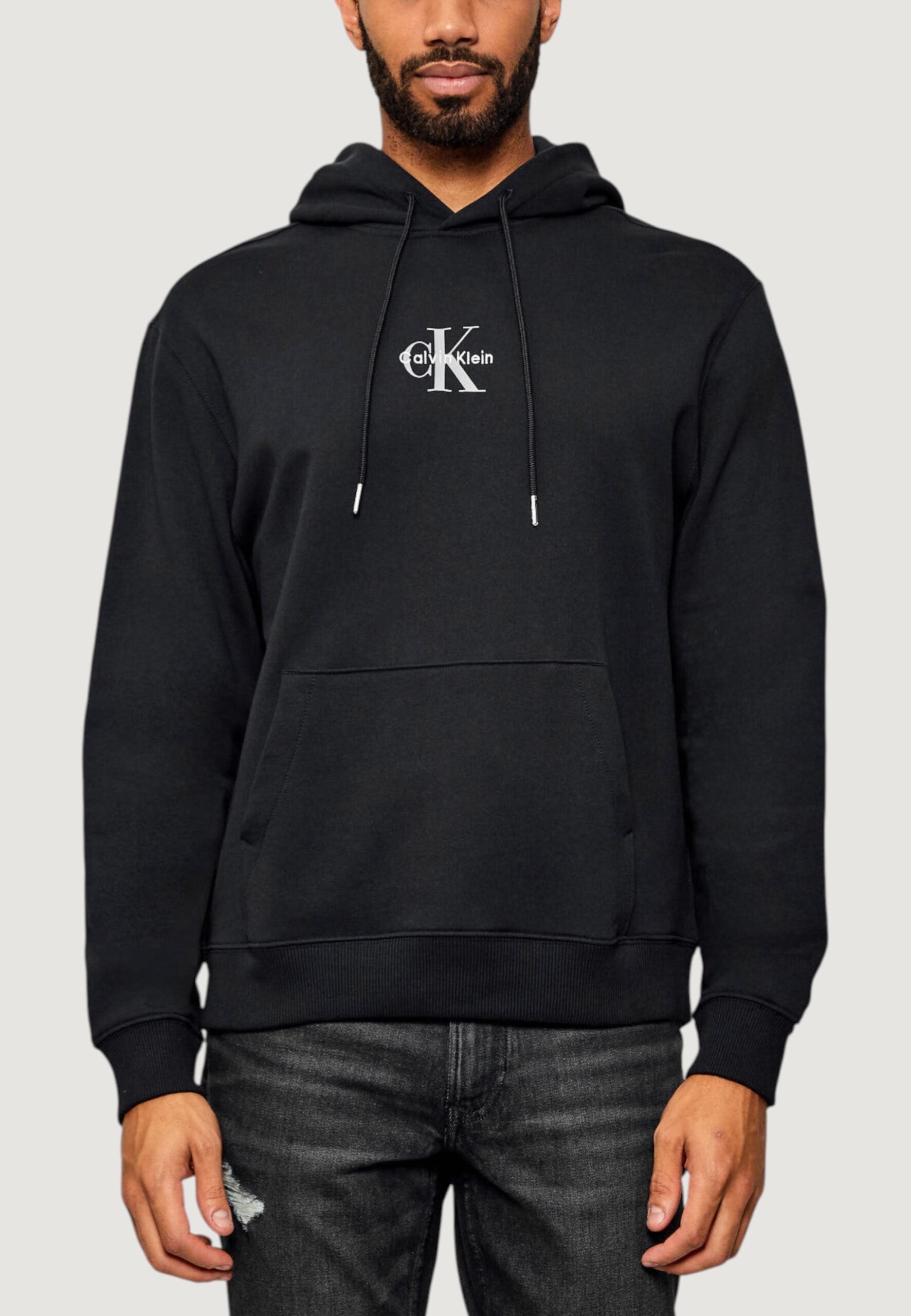 Calvin Klein Jeans Men's Black LS EU 350TERRY MICRO MONOLOGUE HO Hoodie
