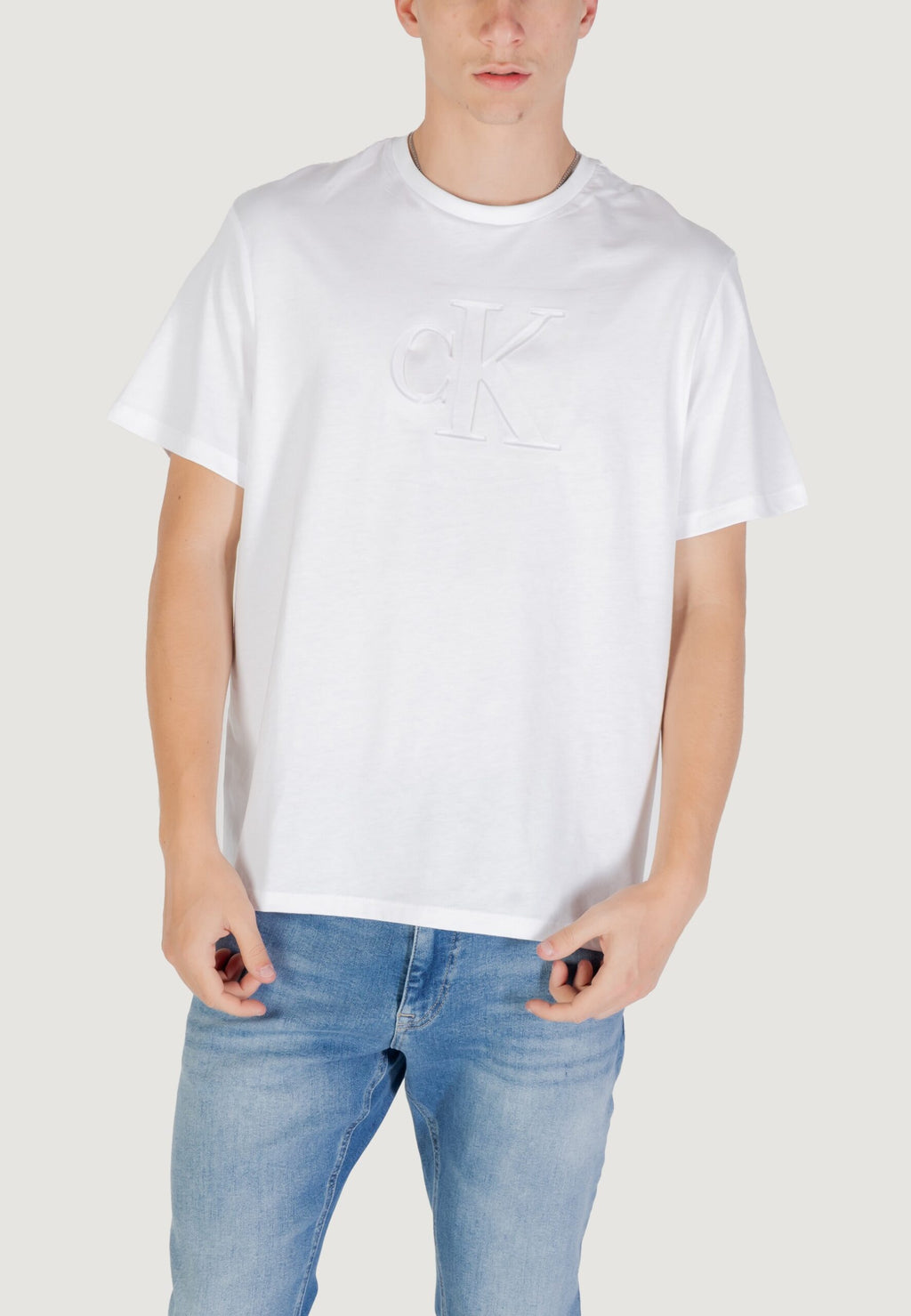 Calvin Klein Jeans Men's White T-Shirt - Debossed Monogram Logo