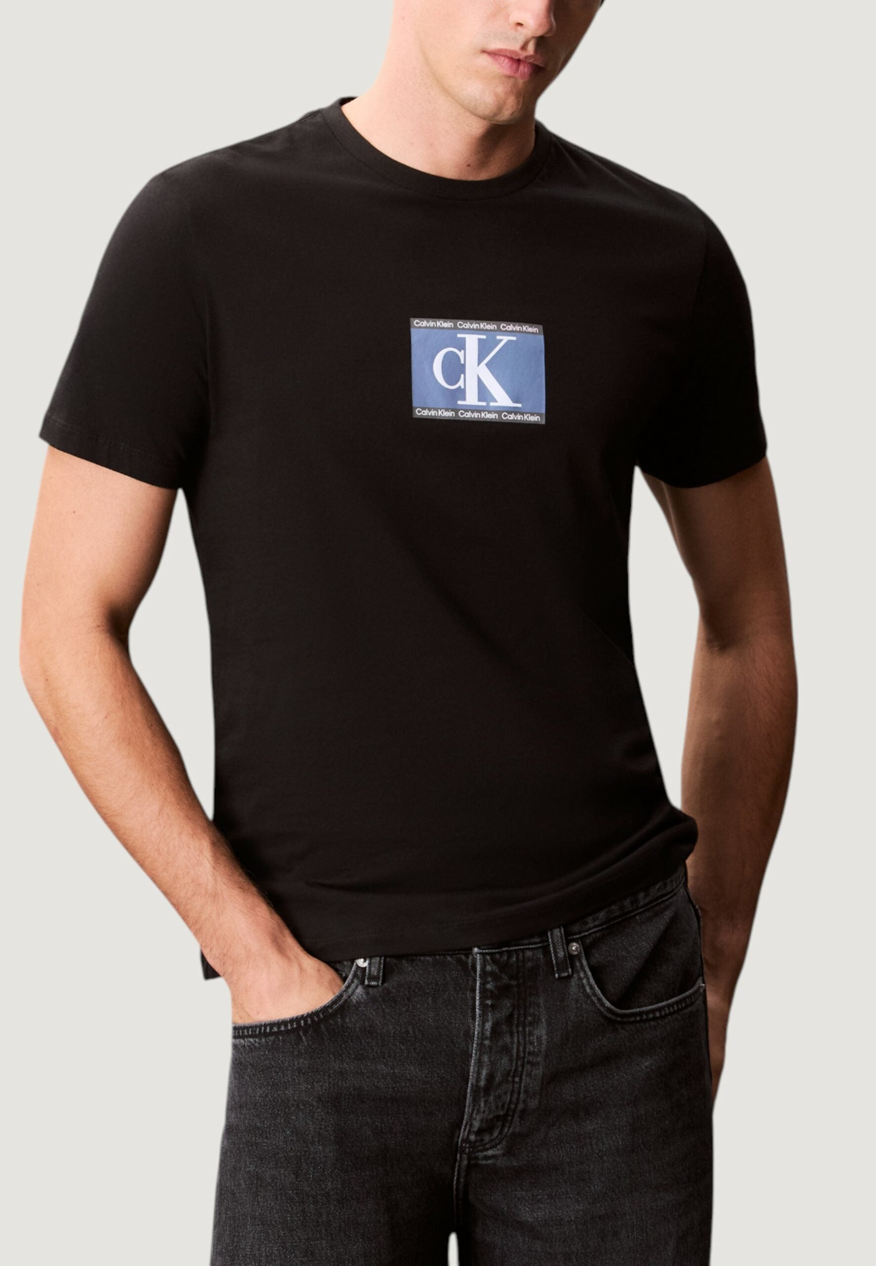 Calvin Klein Men's Black CK Box Logo T-Shirt - Short Sleeve