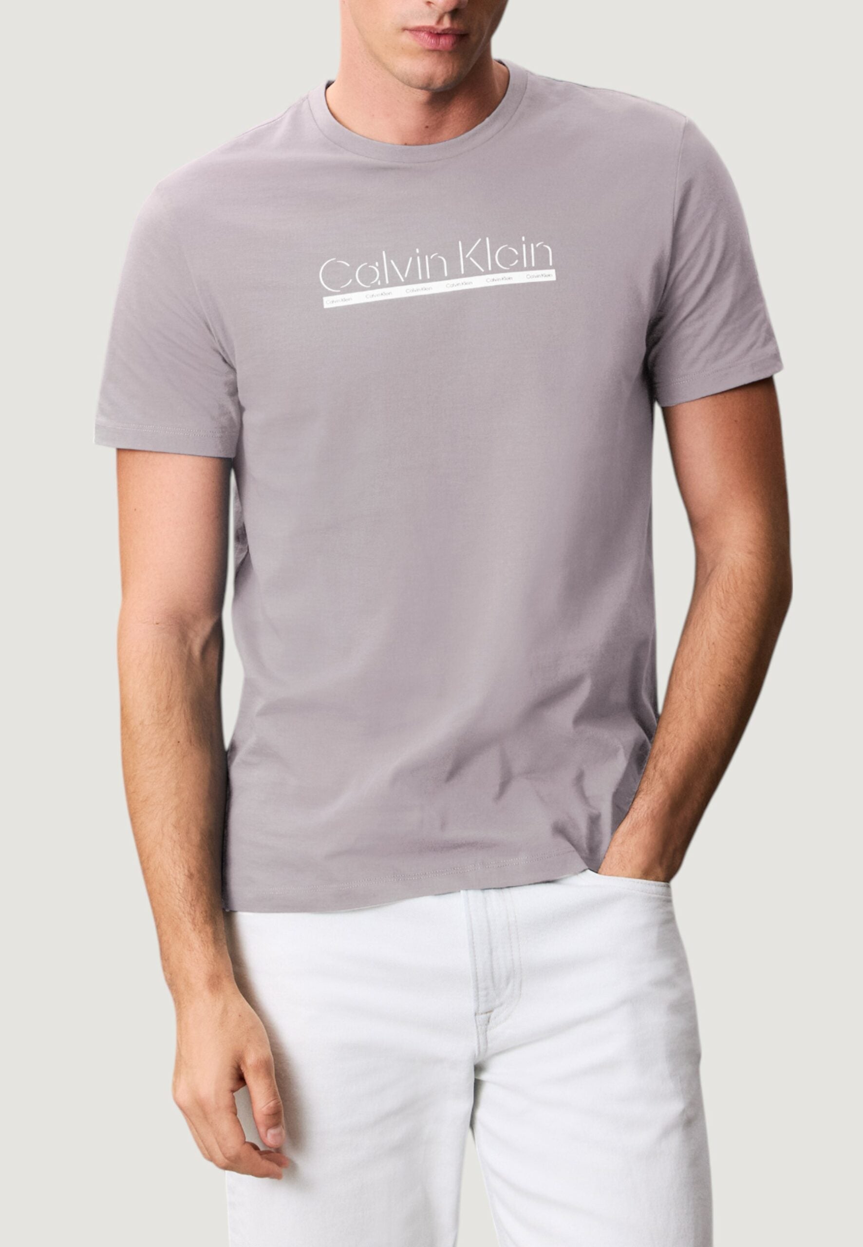 Calvin Klein Men's Grey Outline Logo T-Shirt - Short Sleeve