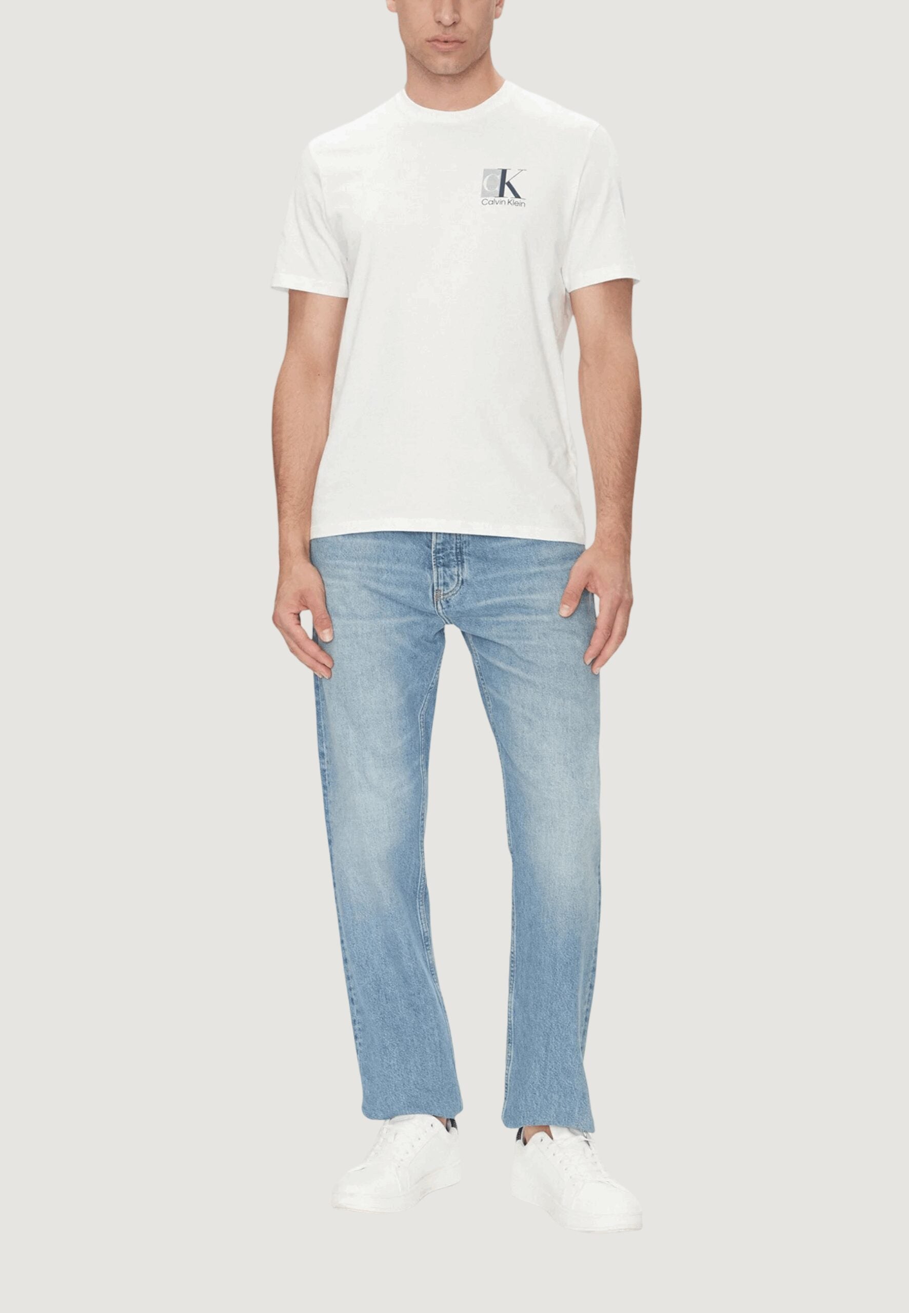 Calvin Klein Men's White T-Shirt - Abstract Logo Print | Casual