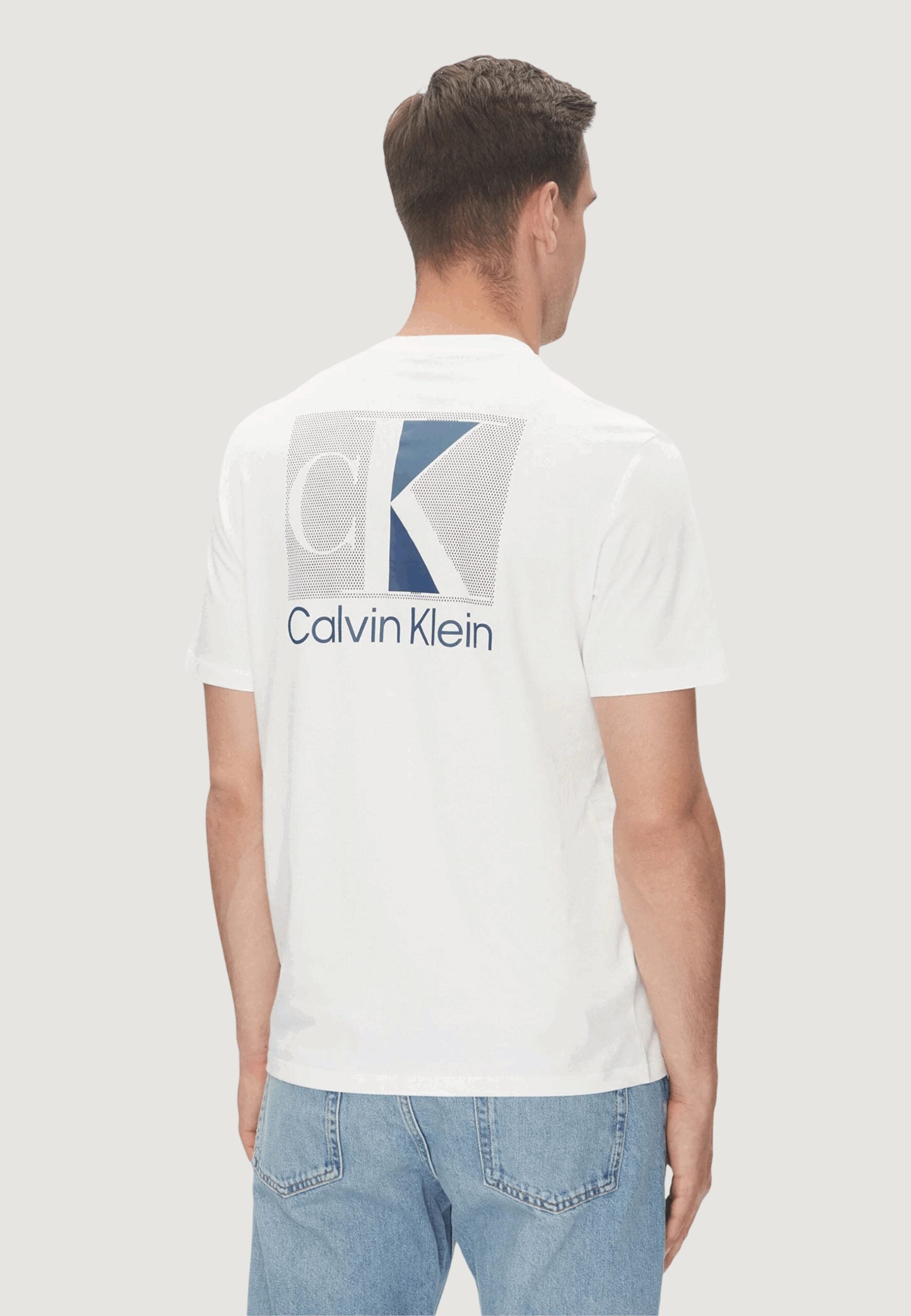 Calvin Klein Men's White T-Shirt - Abstract Logo Print | Casual
