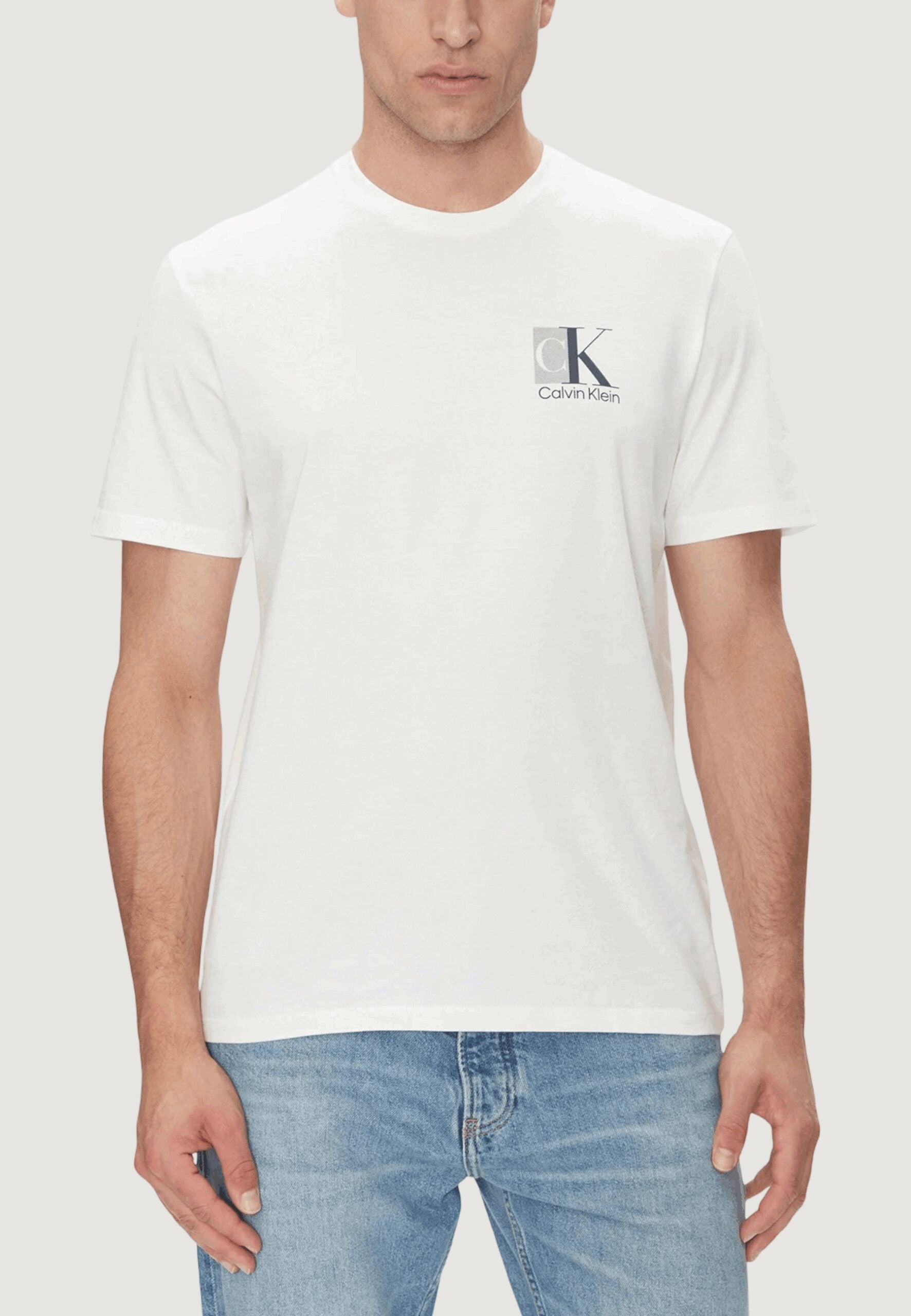 Calvin Klein Men's White T-Shirt - Abstract Logo Print | Casual