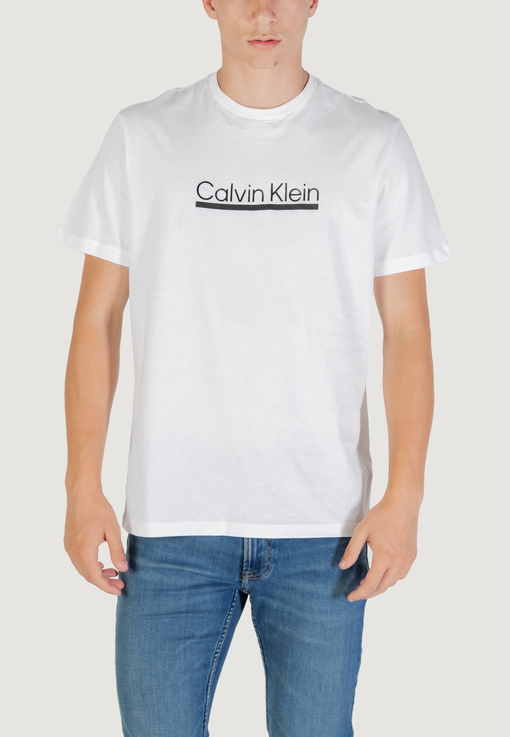 Calvin Klein Men's White T-Shirt - Outline Logo Short Sleeve