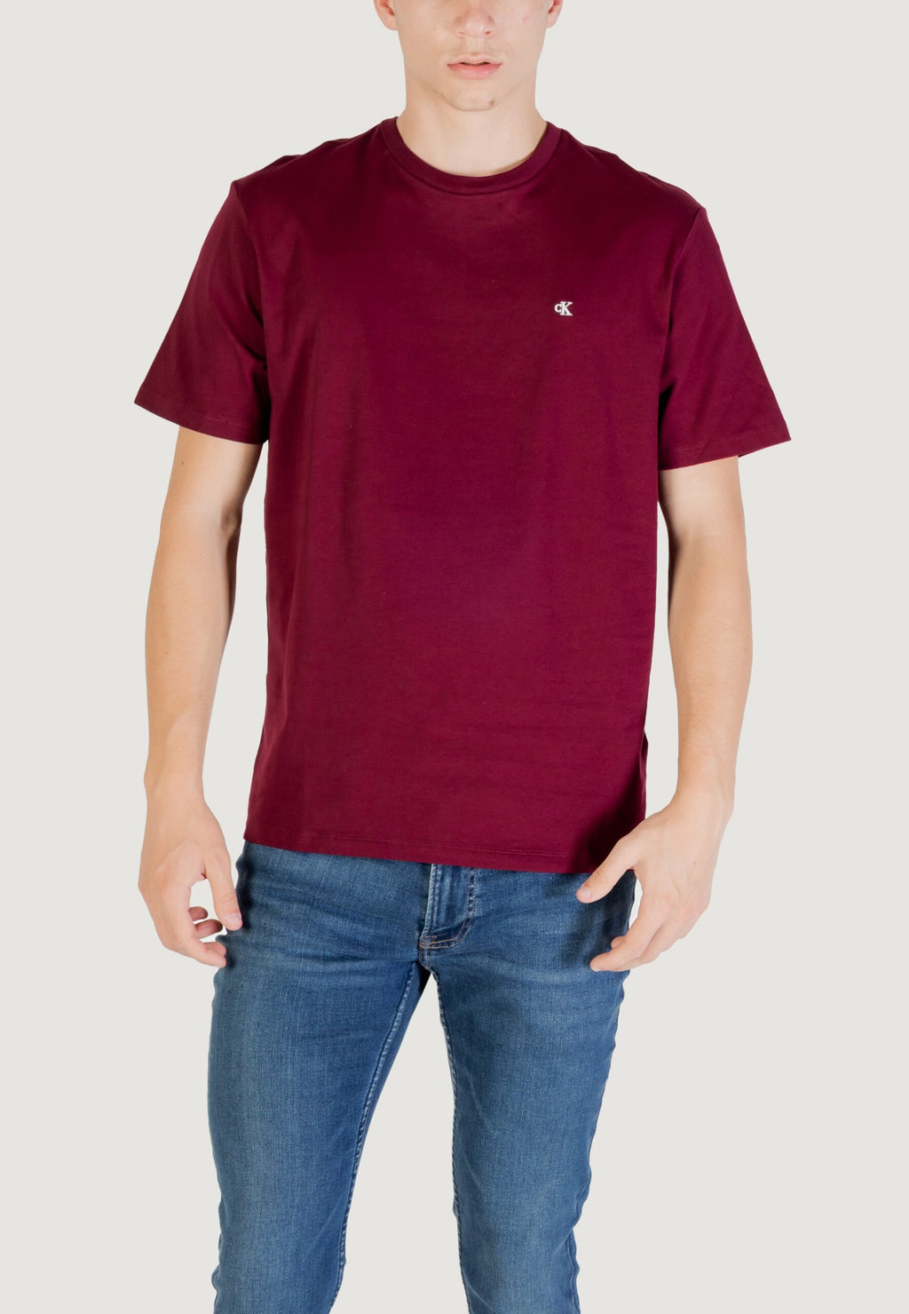 カルバン・クライン ジーンズ メンズ ボルドー スムースコットン ソリッド Tシャツ