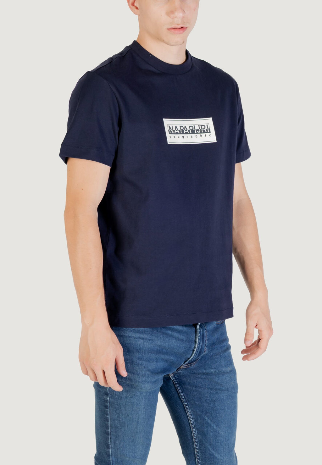 Napapijri Men's Blue Box Logo T-Shirt - Short Sleeve Tee