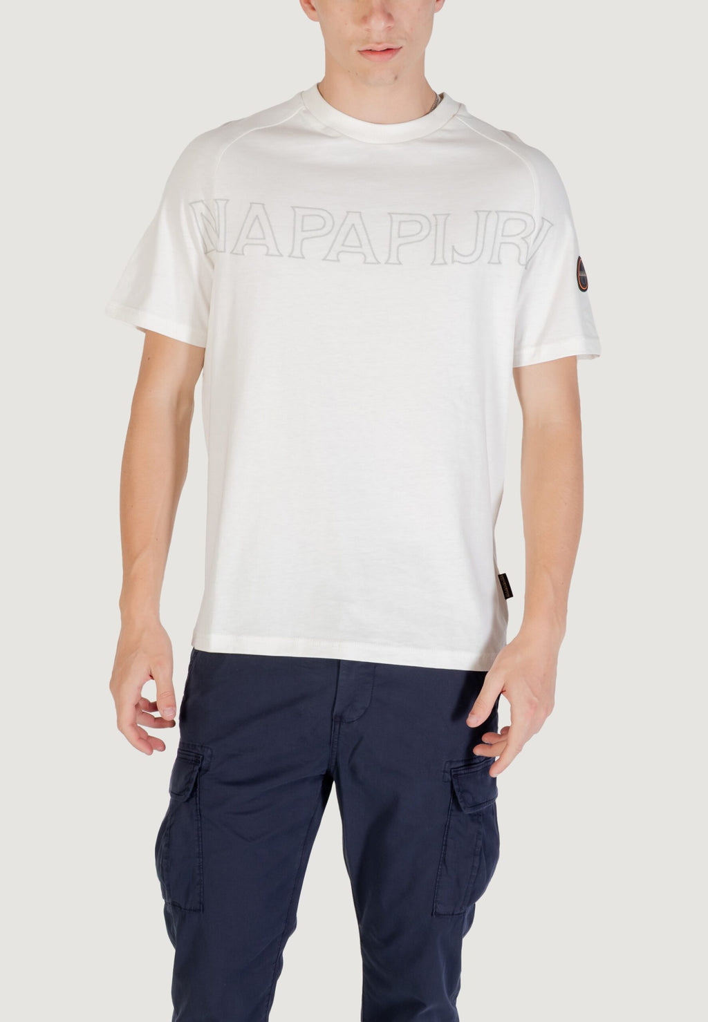 Napapijri Men's S-Amber Cream T-Shirt - Short Sleeve Logo Tee