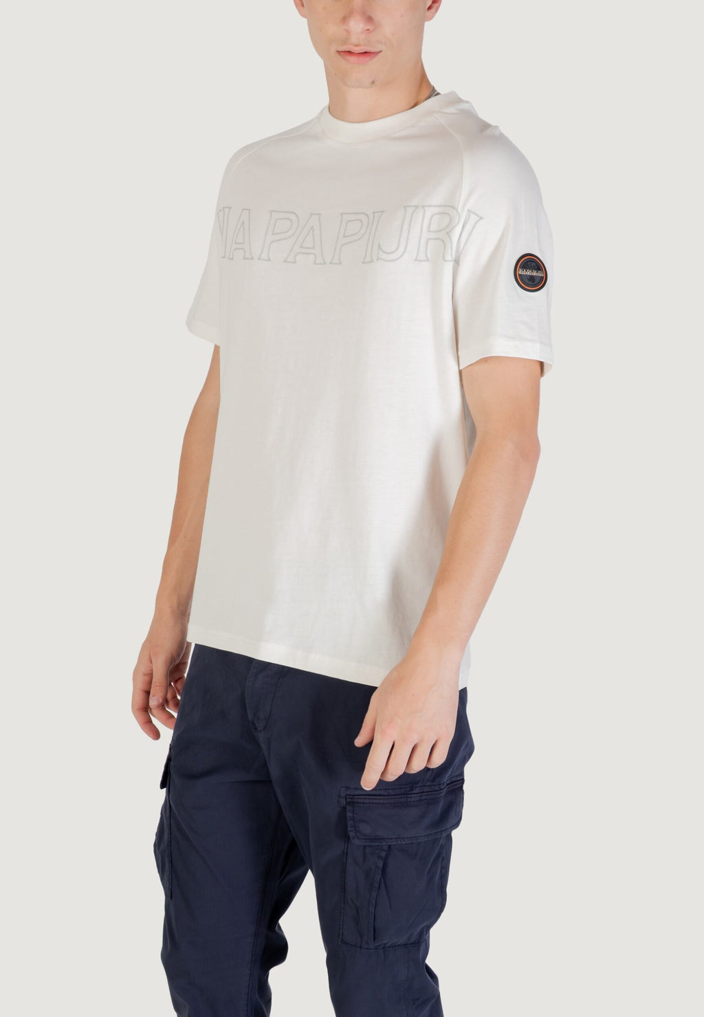 Napapijri Men's S-Amber Cream T-Shirt - Short Sleeve Logo Tee