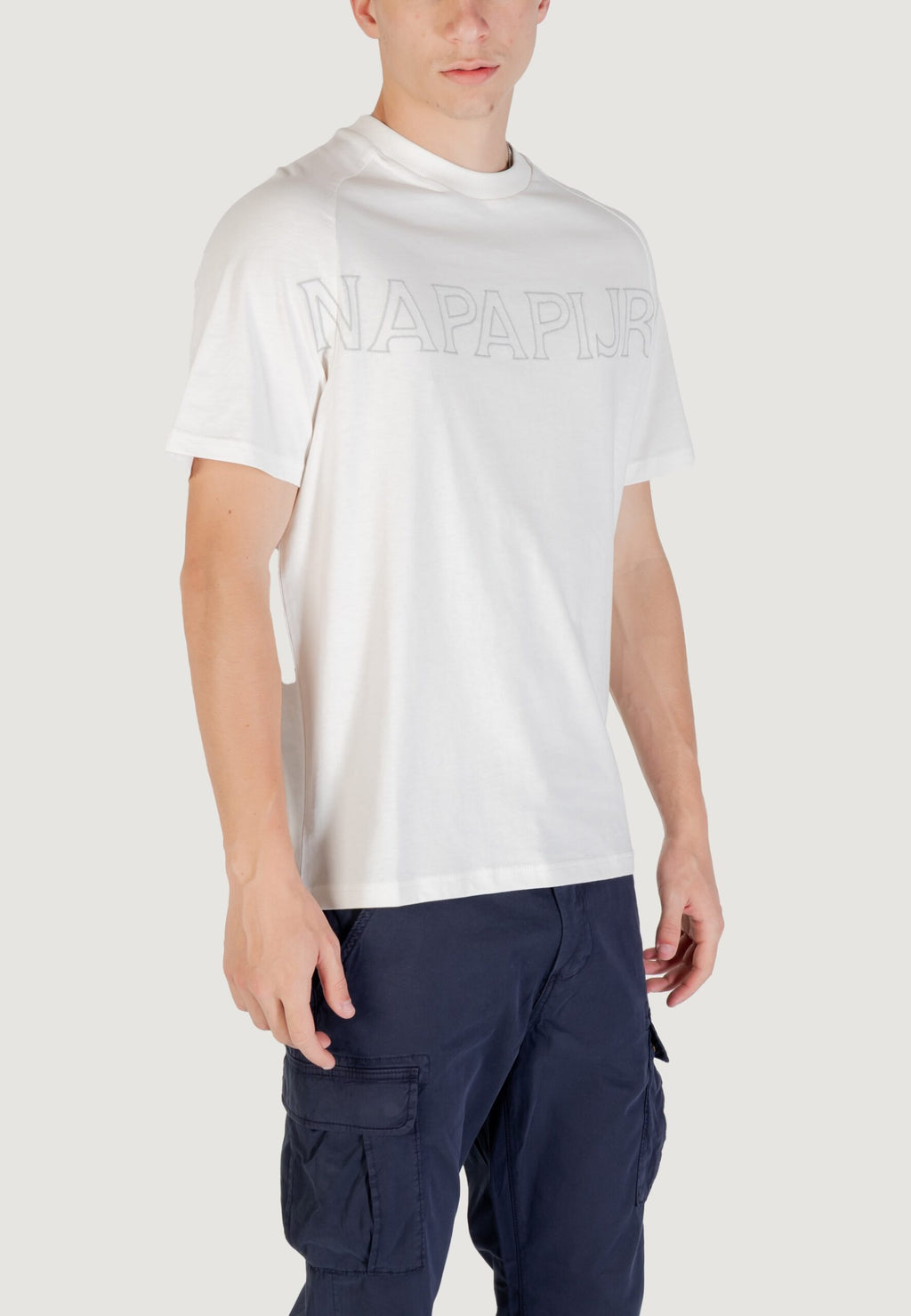 Napapijri Men's S-Amber Cream T-Shirt - Short Sleeve Logo Tee