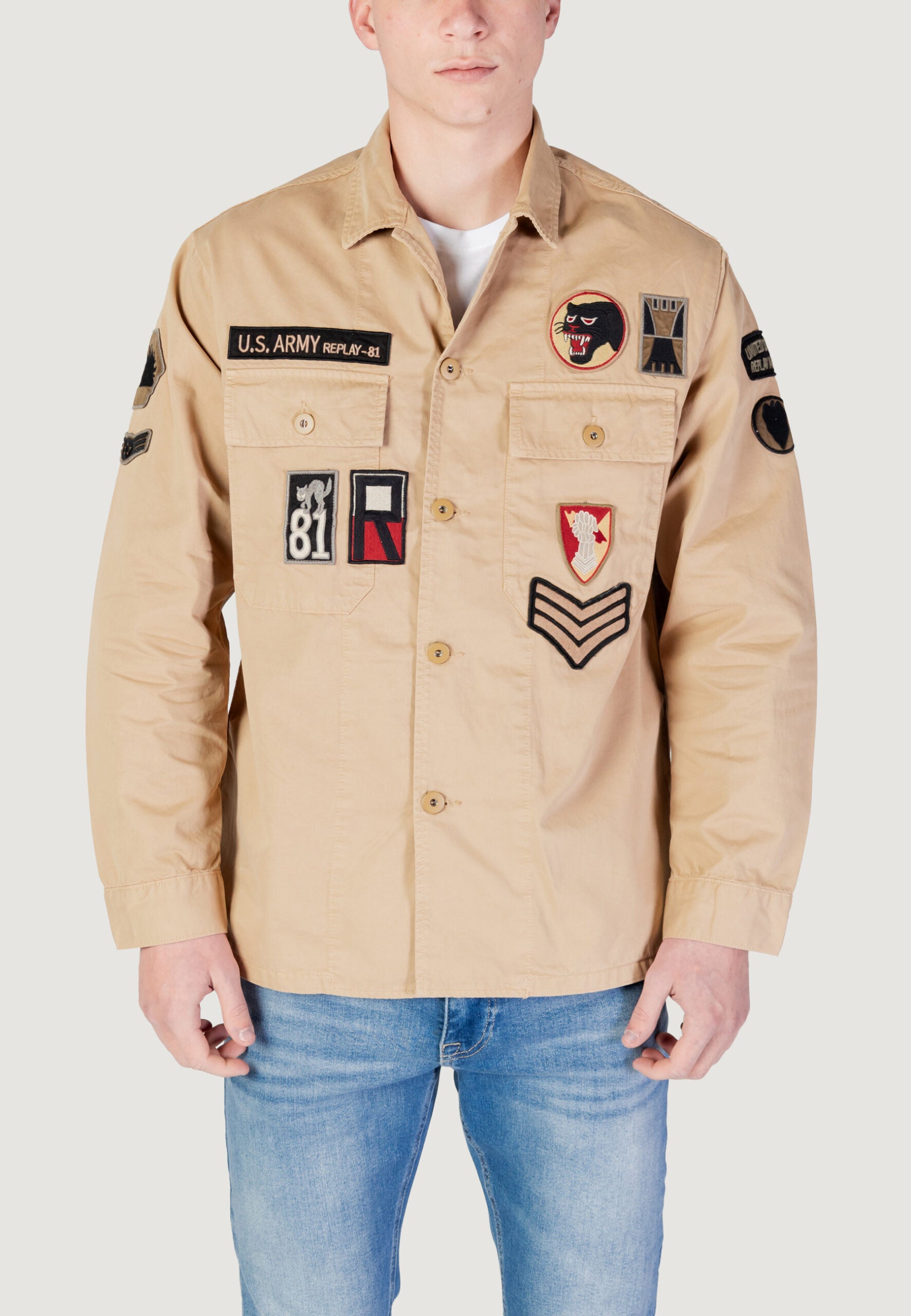 Replay Men's Long Sleeve Shirt - Classic Beige Casual Style