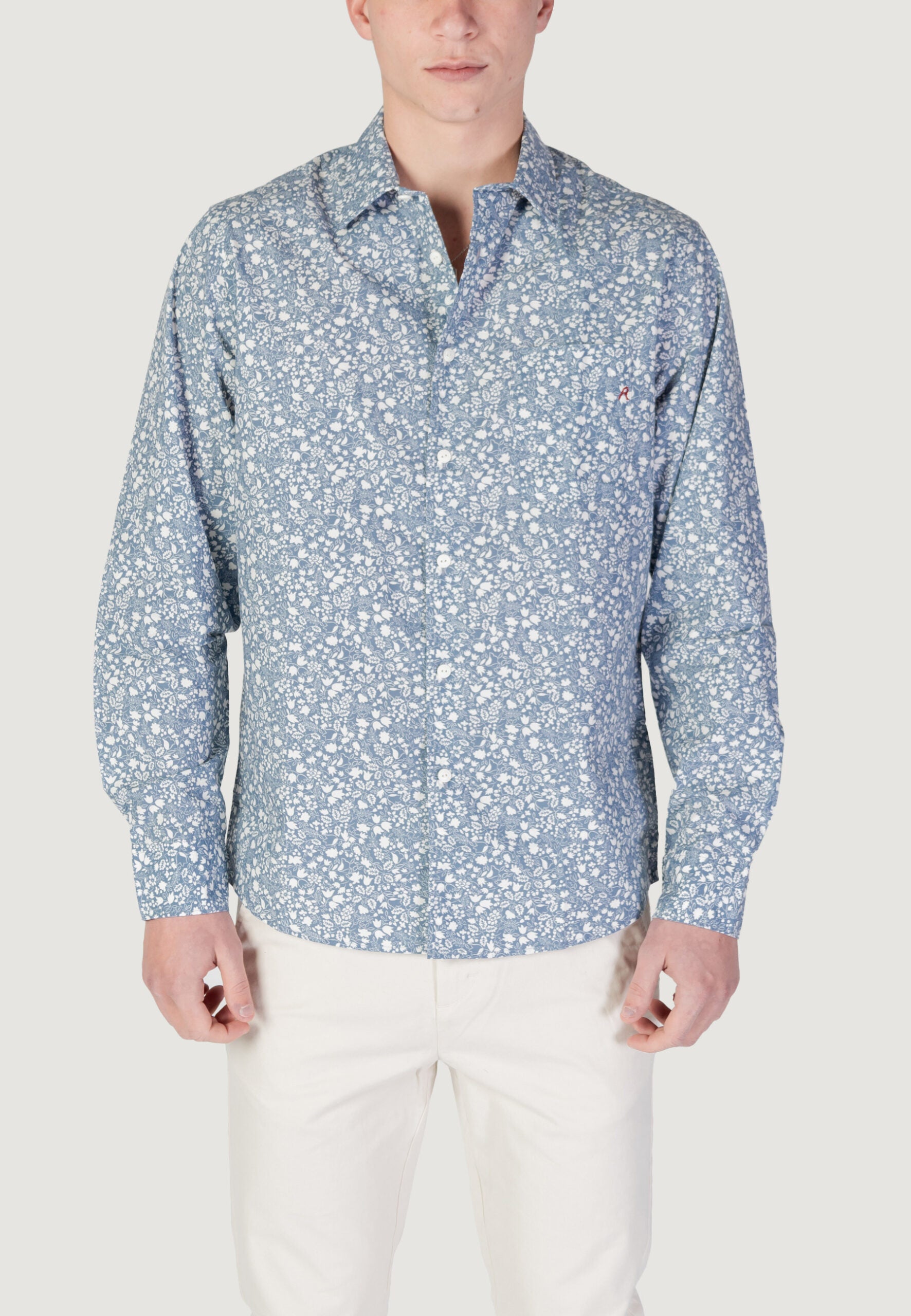 Replay Men's Long Sleeve Shirt - Light Blue Casual Style