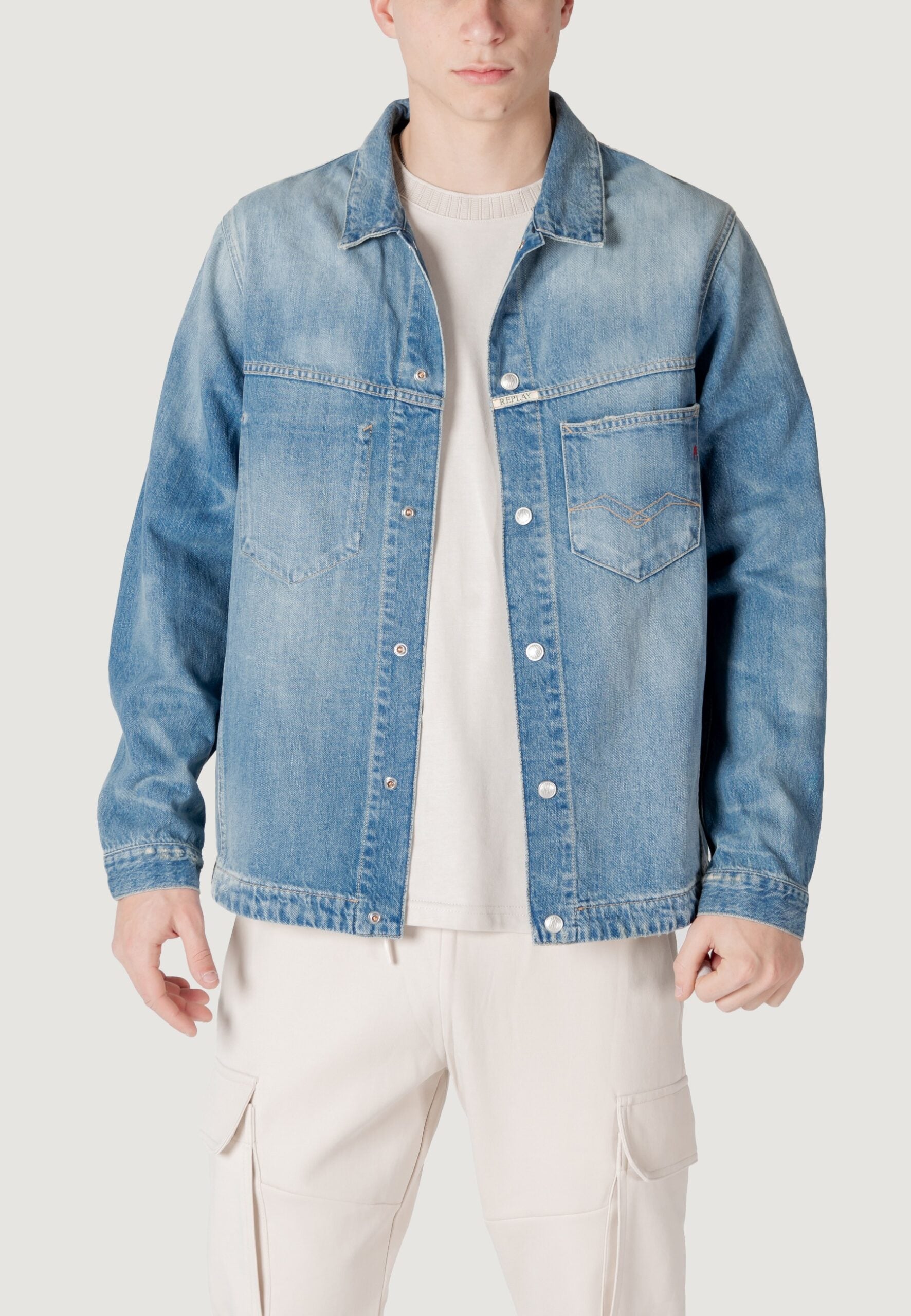 Replay Men's Light Denim Long Sleeve Shirt - Casual & Western Style